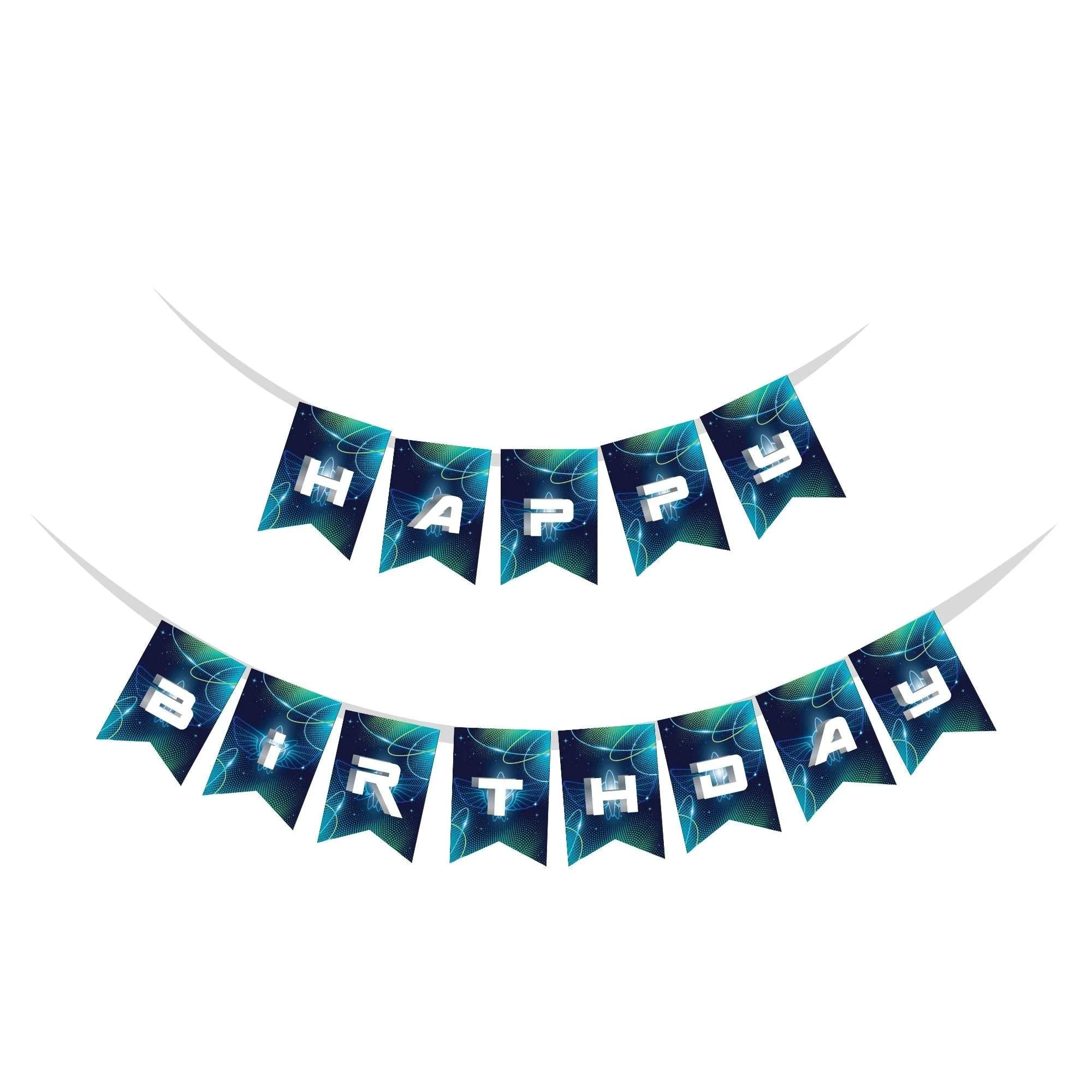 Buzz Lightyear Theme Happy Birthday Banner (6 Inches/250 GSM Cardstock/Blue & White/13Pcs) - Premium Handcrafted 300 GSM Buntings by Party Decor Mall India - View 1