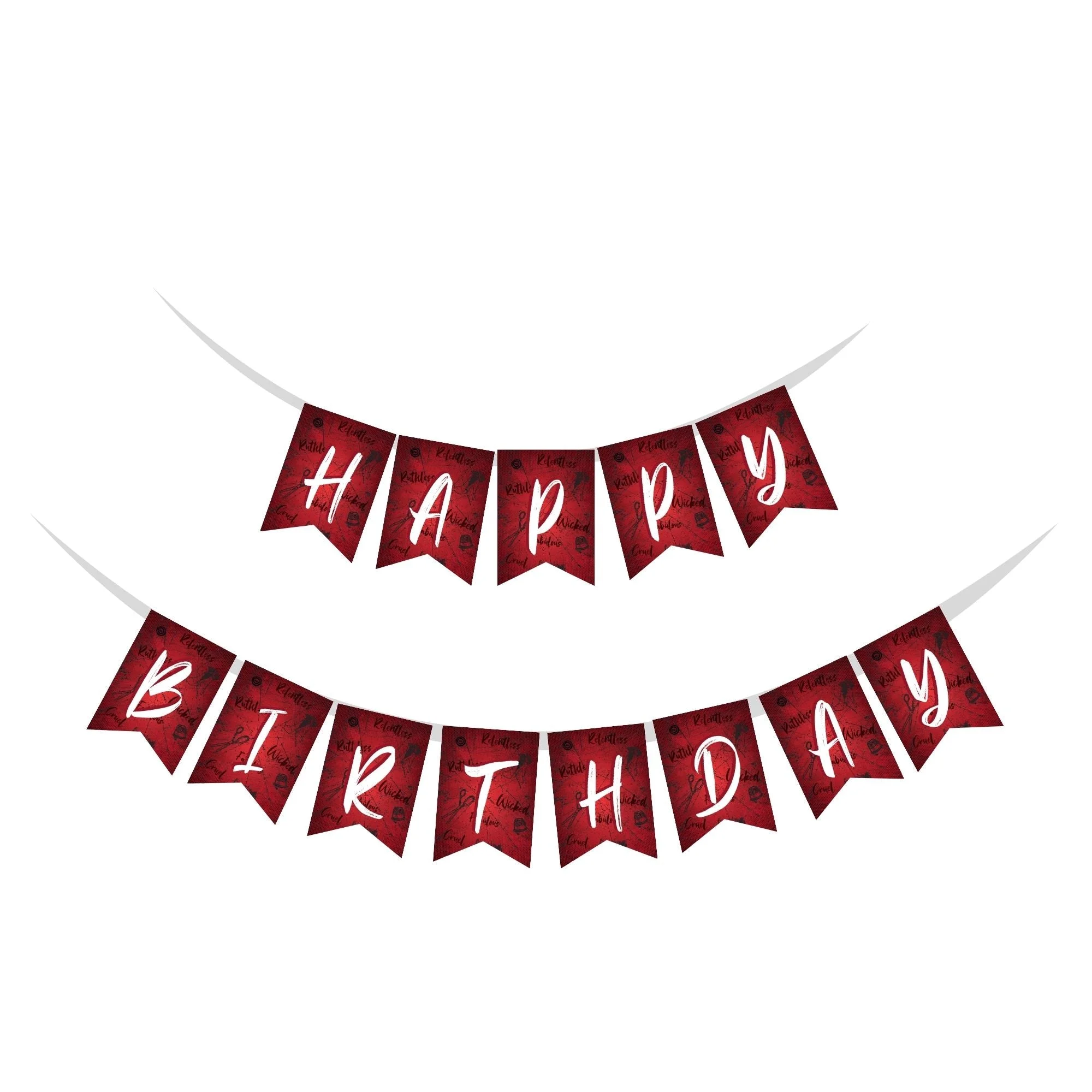 Cruella Theme Happy Birthday Banner (6 Inches/250 GSM Cardstock/Red , White , & Black/13Pcs) - Premium Handcrafted 300 GSM Buntings by Party Decor Mall India - View 1