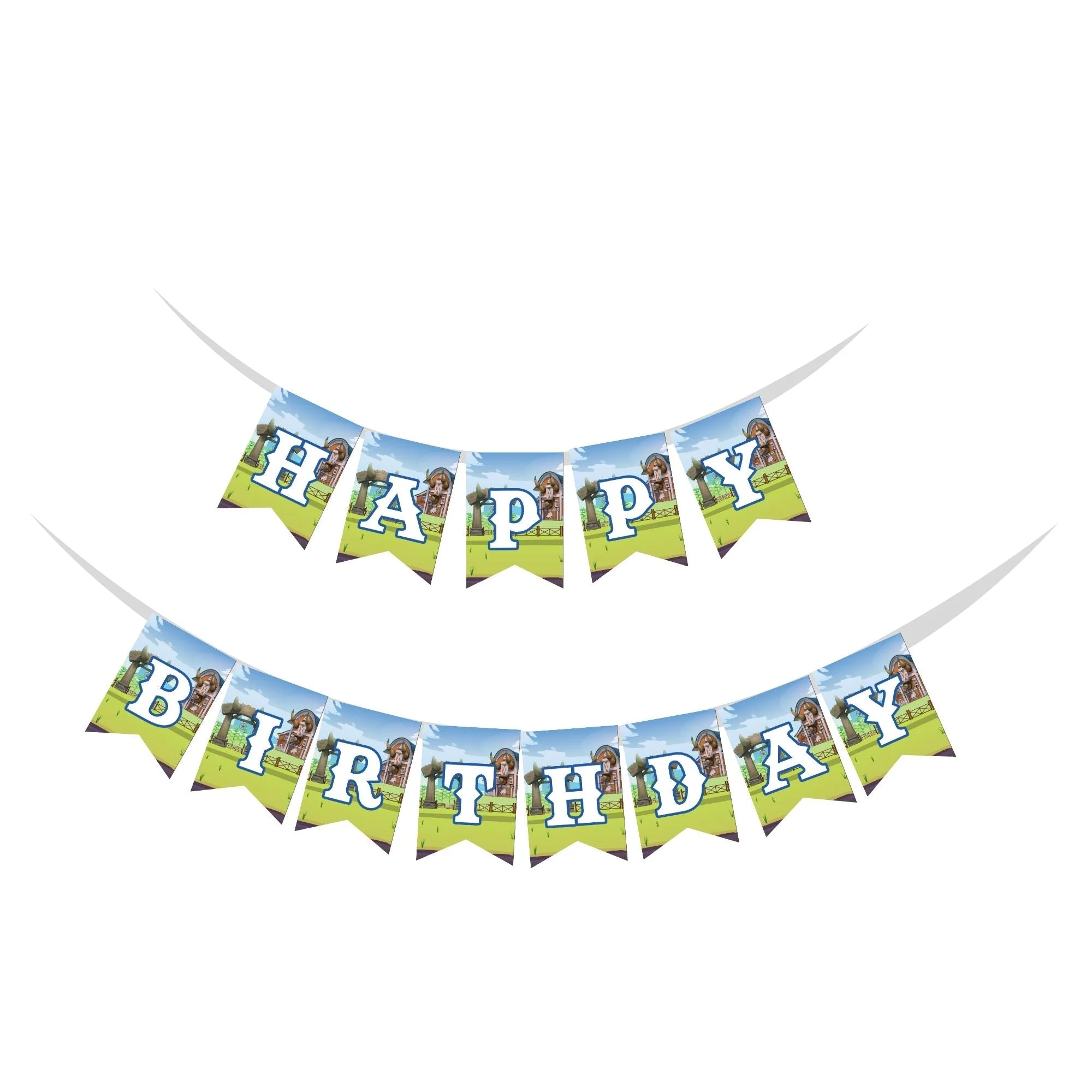 Dino Ranch Theme Happy Birthday Banner (6 Inches/250 GSM Cardstock/Mixcolour/13Pcs) - Premium Handcrafted 300 GSM Buntings by Party Decor Mall India - View 1
