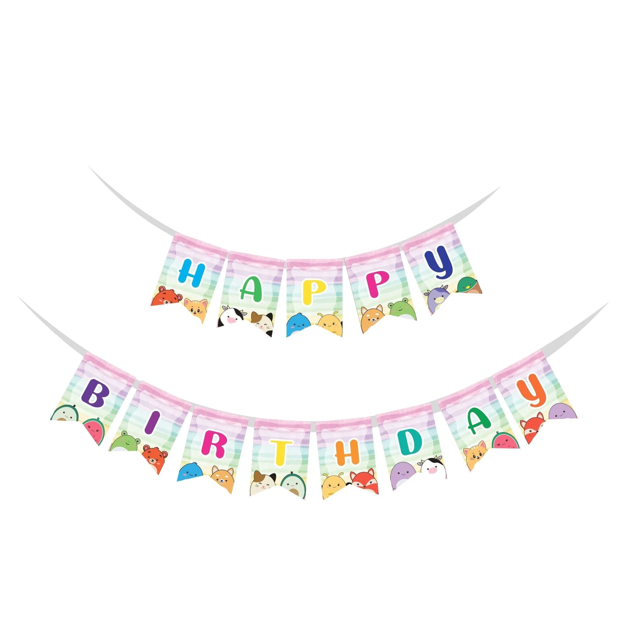 Squishmallows Theme Happy Birthday Banner (6 Inches/250 GSM Cardstock/MixColour/13Pcs) - Premium Handcrafted 300 GSM Buntings by Party Decor Mall India - View 1