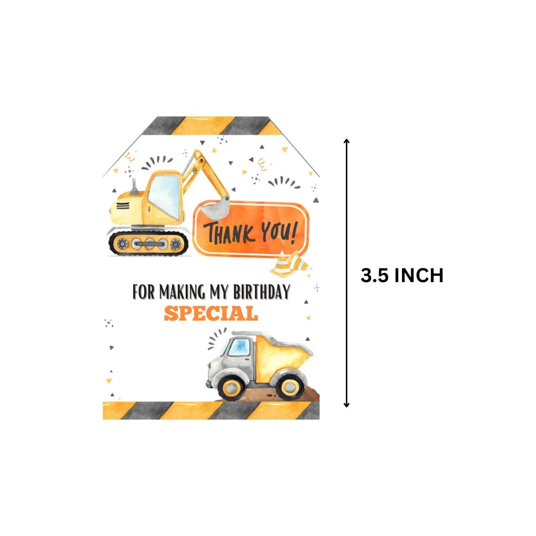 Construction Theme Birthday Favour Tags (2 x 3.5 inches/250 GSM Cardstock/Mixcolour/30Pcs) - Premium Handcrafted 300 GSM Thank You Cards by Party Decor Mall India - View 3