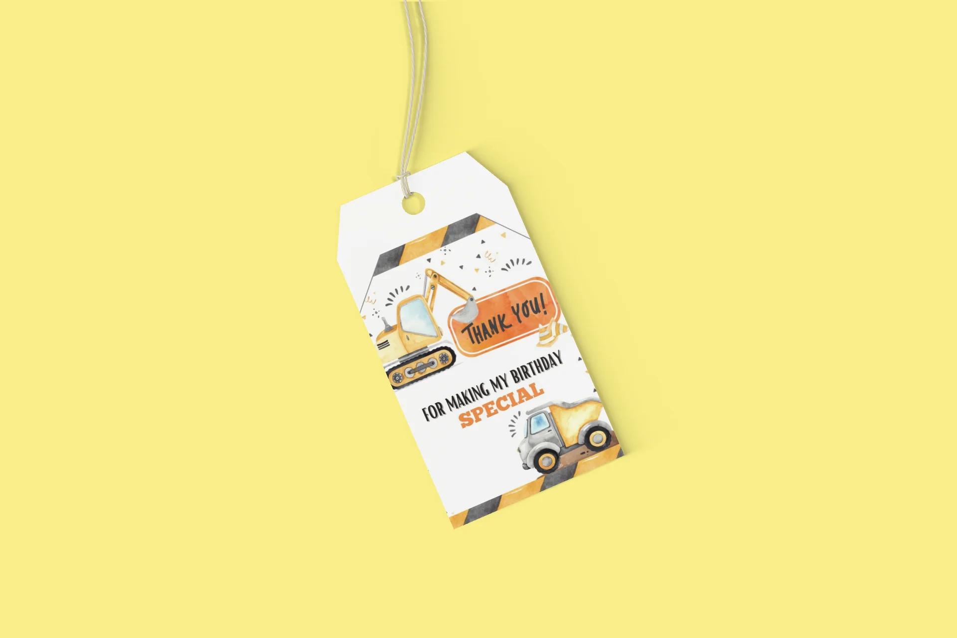 Construction Theme Birthday Favour Tags (2 x 3.5 inches/250 GSM Cardstock/Mixcolour/30Pcs) - Premium Handcrafted 300 GSM Thank You Cards by Party Decor Mall India - View 4
