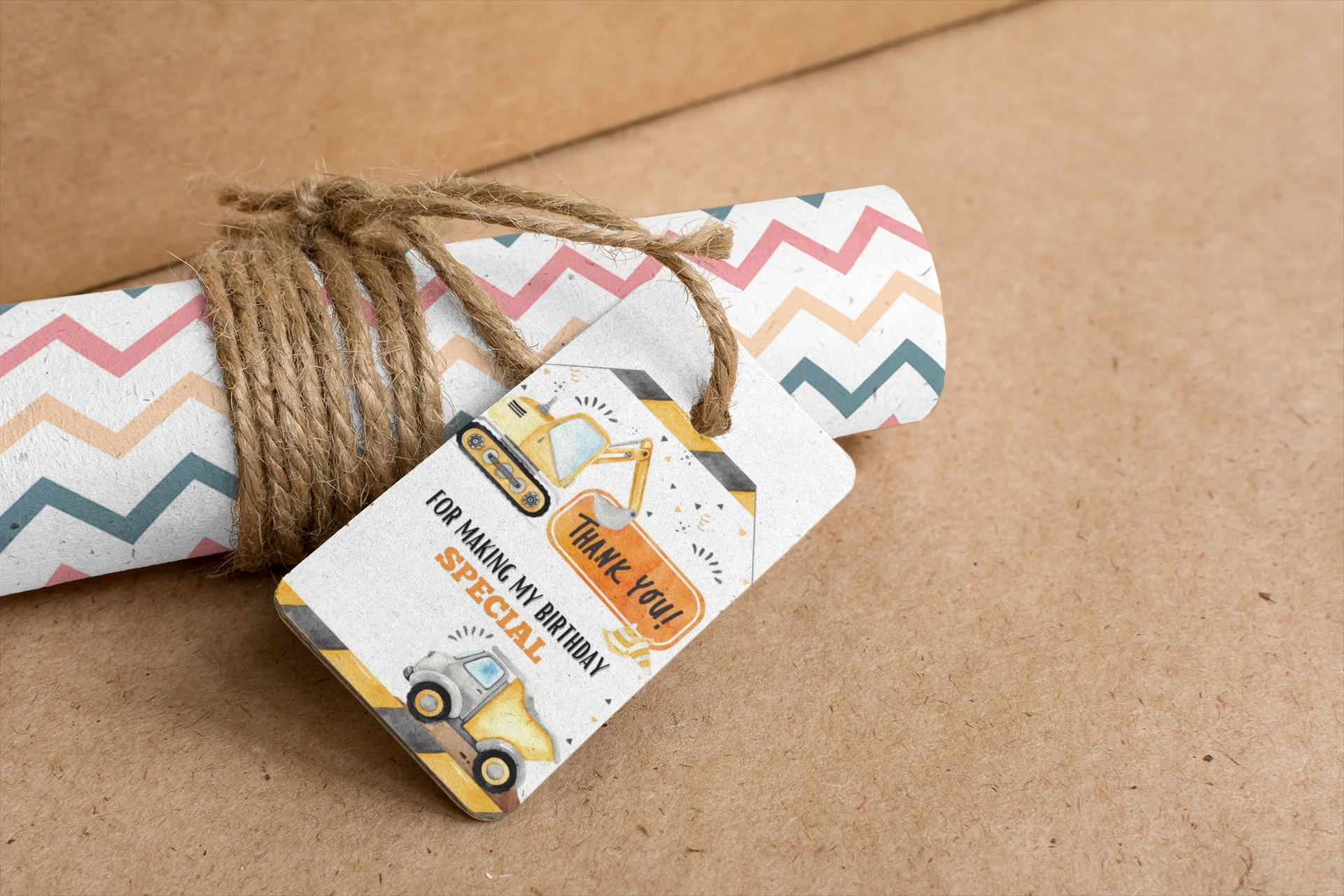 Construction Theme Birthday Favour Tags (2 x 3.5 inches/250 GSM Cardstock/Mixcolour/30Pcs) - Premium Handcrafted 300 GSM Thank You Cards by Party Decor Mall India - View 8