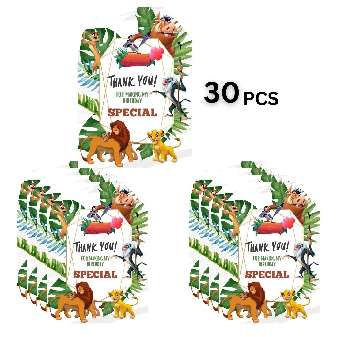Lion King Theme Birthday Favour Tags (2 x 3.5 inches/250 GSM Cardstock/Mixcolour/30Pcs) - Premium Handcrafted 300 GSM Thank You Cards by Party Decor Mall India - View 2