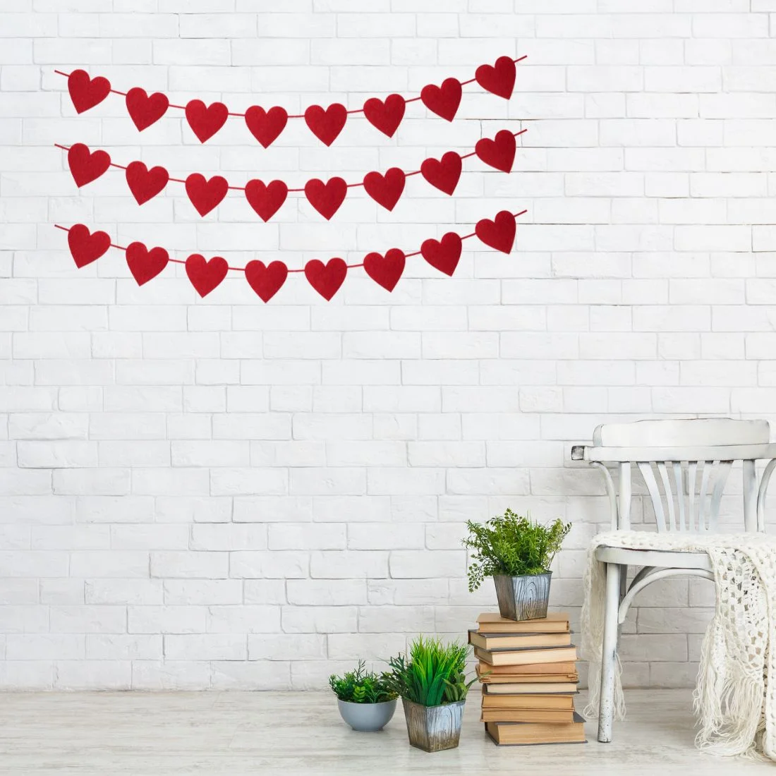 Valentines Day Heart Bunting - (4 Inches/250 GSM Cardstock/Red/24Pcs) - Premium Handcrafted 300 GSM Balloons & Decor by Party Decor Mall India - View 3