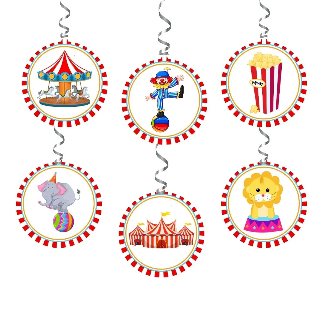Carnival Theme Birthday Party Decorations - Banner,& Dangler (6 Inches/250 GSM Cardstock/Mixcolour/19Pcs) - Premium Handcrafted 300 GSM Door Dangler by Party Decor Mall India - View 5