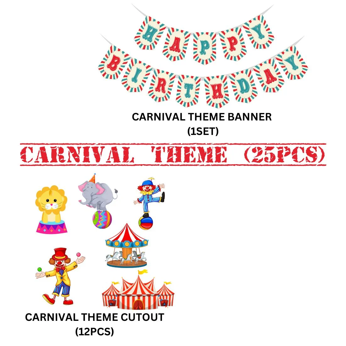 Carnival Theme Birthday Party Decorations - Banner,& Cutout (6 Inches/250 GSM Cardstock/Mixcolour/25Pcs) - Premium Handcrafted 300 GSM Paper Cutouts by Party Decor Mall India - View 2