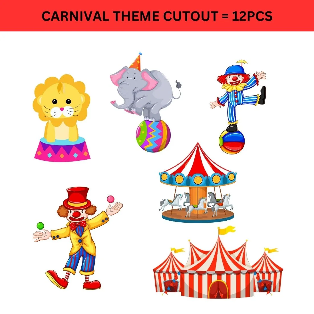 Carnival Theme Birthday Party Decorations - Banner, Cutouts, Thank You Sticker, Danglers (6 inches/250 GSM Cardstock/Mixcolour/55Pcs) - Premium Handcrafted 300 GSM Return Gift Label Stickers by Party Decor Mall India - View 4
