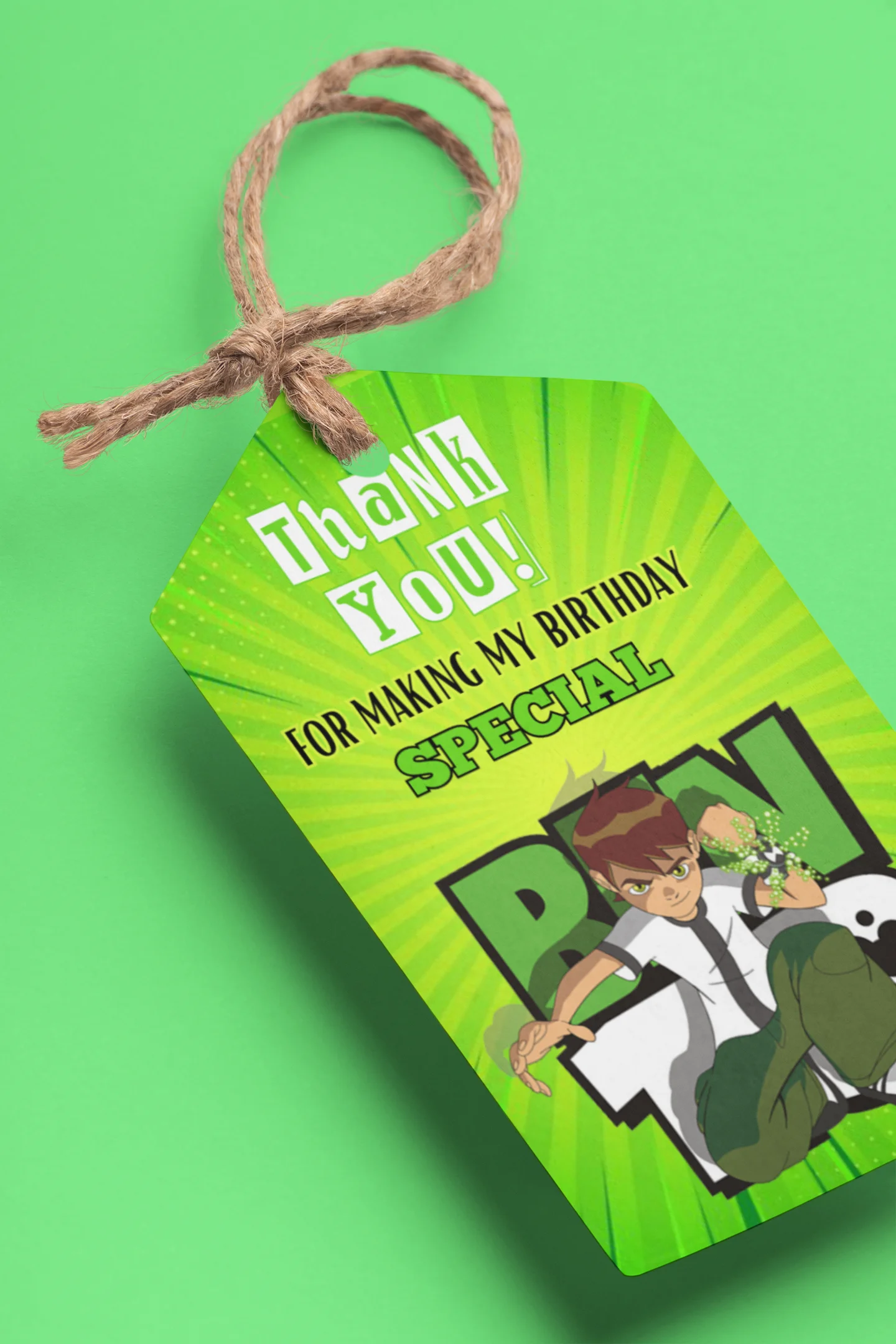 Ben10 Theme Birthday Favour Tags (2 x 3.5 inches/250 GSM Cardstock/Mixcolour/30Pcs) - Premium Handcrafted 300 GSM Thank You Cards by Party Decor Mall India - View 1