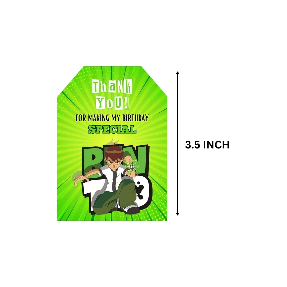 Ben10 Theme Birthday Favour Tags (2 x 3.5 inches/250 GSM Cardstock/Mixcolour/30Pcs) - Premium Handcrafted 300 GSM Thank You Cards by Party Decor Mall India - View 2