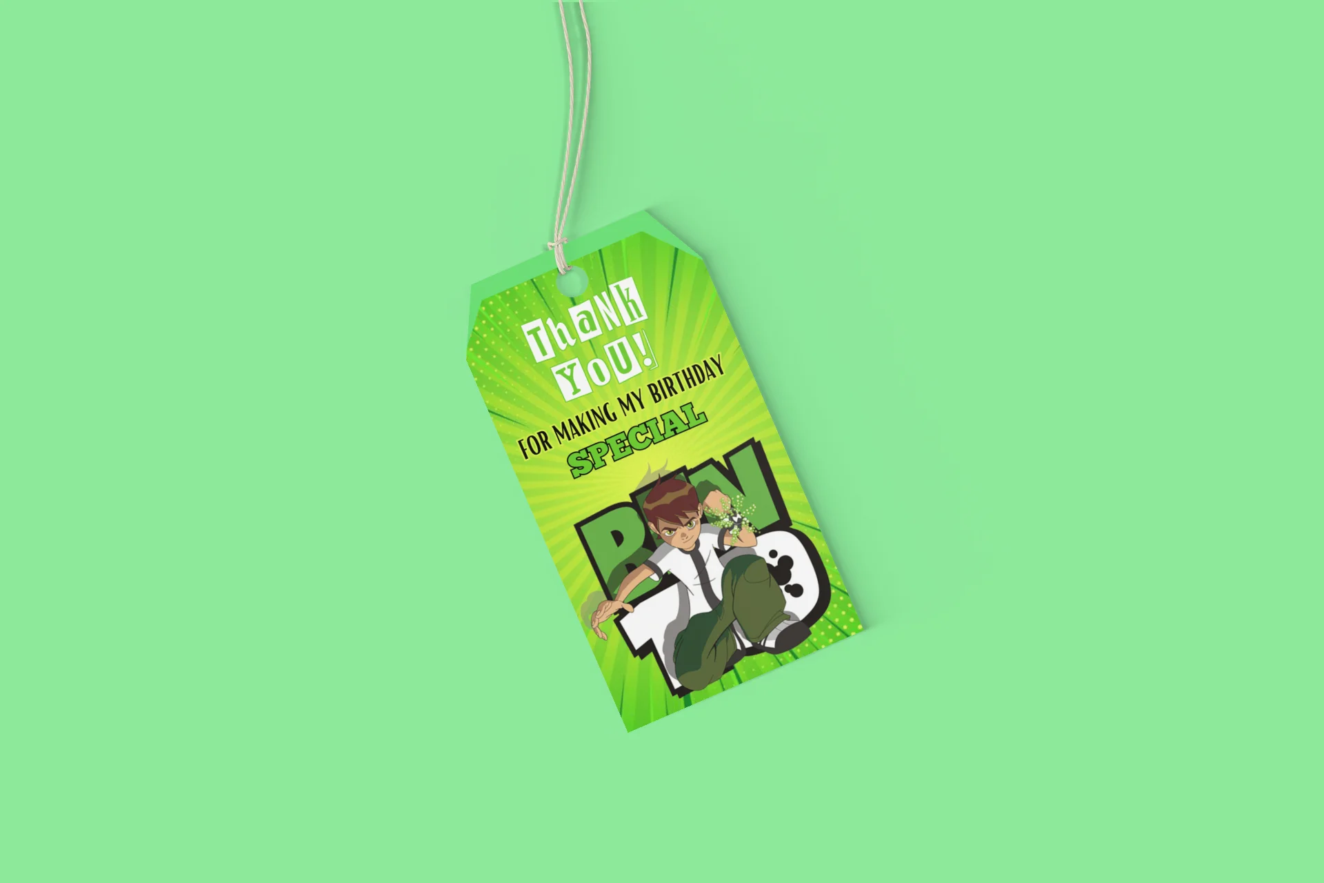 Ben10 Theme Birthday Favour Tags (2 x 3.5 inches/250 GSM Cardstock/Mixcolour/30Pcs) - Premium Handcrafted 300 GSM Thank You Cards by Party Decor Mall India - View 6