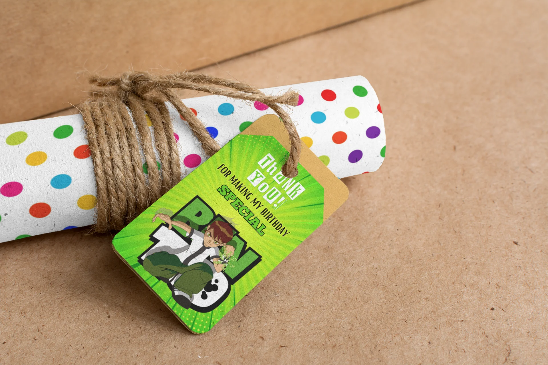 Ben10 Theme Birthday Favour Tags (2 x 3.5 inches/250 GSM Cardstock/Mixcolour/30Pcs) - Premium Handcrafted 300 GSM Thank You Cards by Party Decor Mall India - View 7