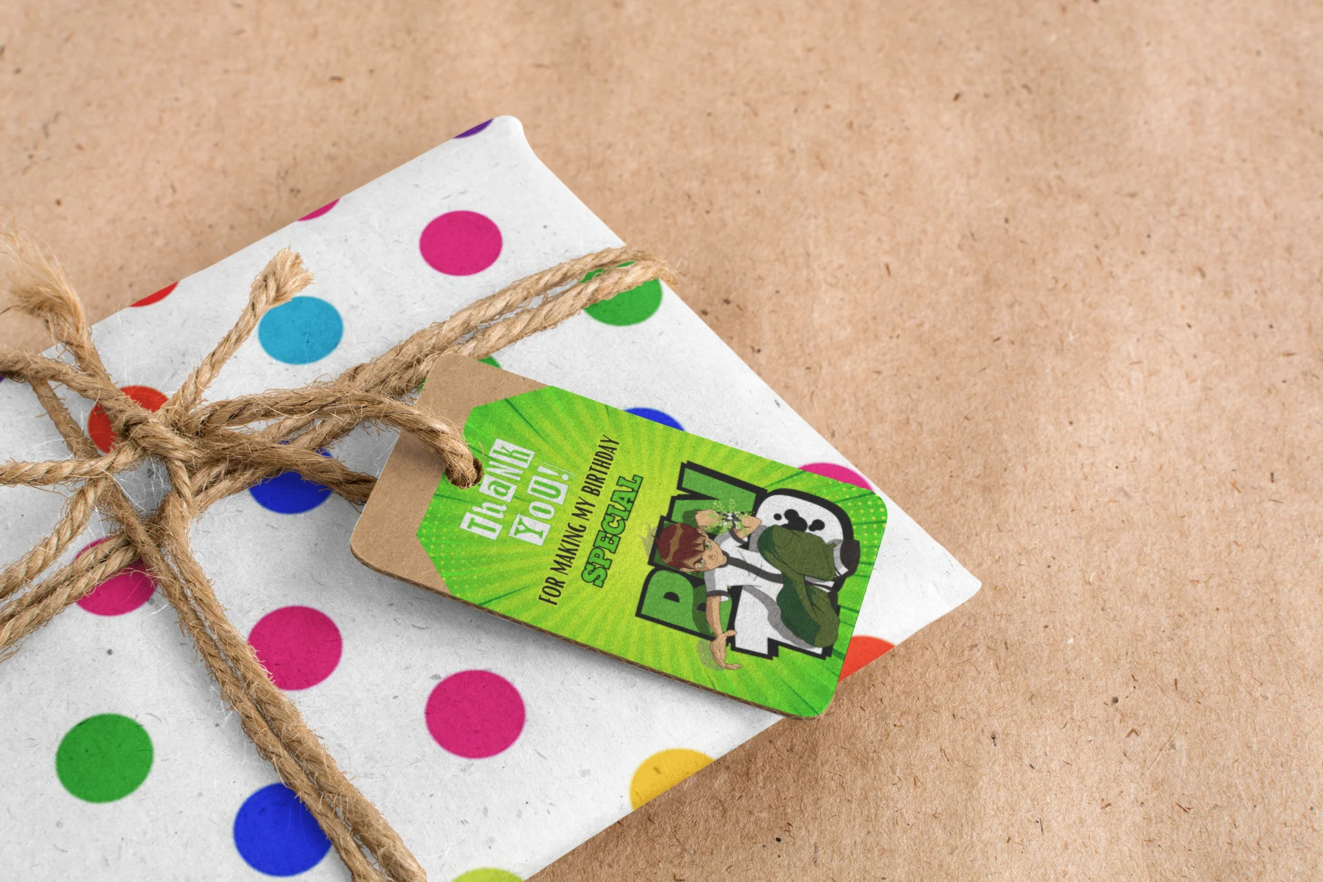 Ben10 Theme Birthday Favour Tags (2 x 3.5 inches/250 GSM Cardstock/Mixcolour/30Pcs) - Premium Handcrafted 300 GSM Thank You Cards by Party Decor Mall India - View 8