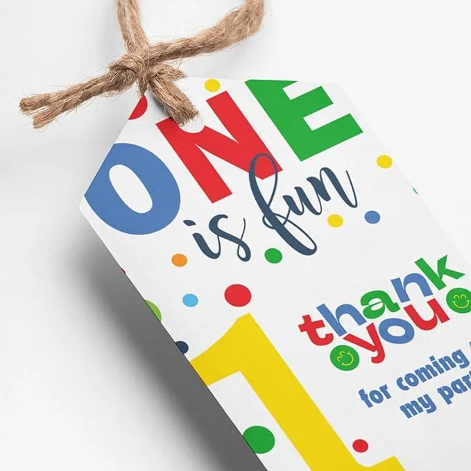 PartyDecor Mall First Birthday Thank You Tags & Return Gift Cards - 30Pcs with Strings, Unique Design Return Favor Tags