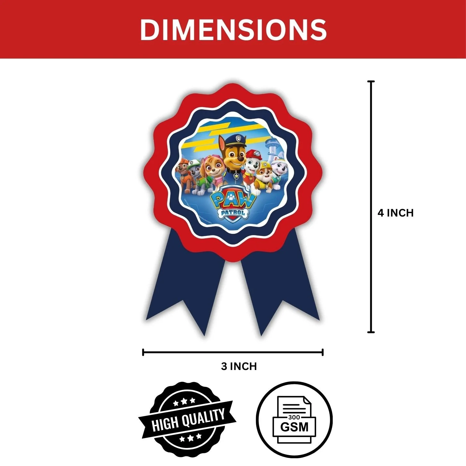 Paw Patrol Theme Theme Badges Birthday Party Supplies (Pack of 4) - 250GSM Premium Cardstock Paper (4x3 Inch) - Premium Handcrafted 300 GSM Theme Badges by Party Decor Mall India - View 3
