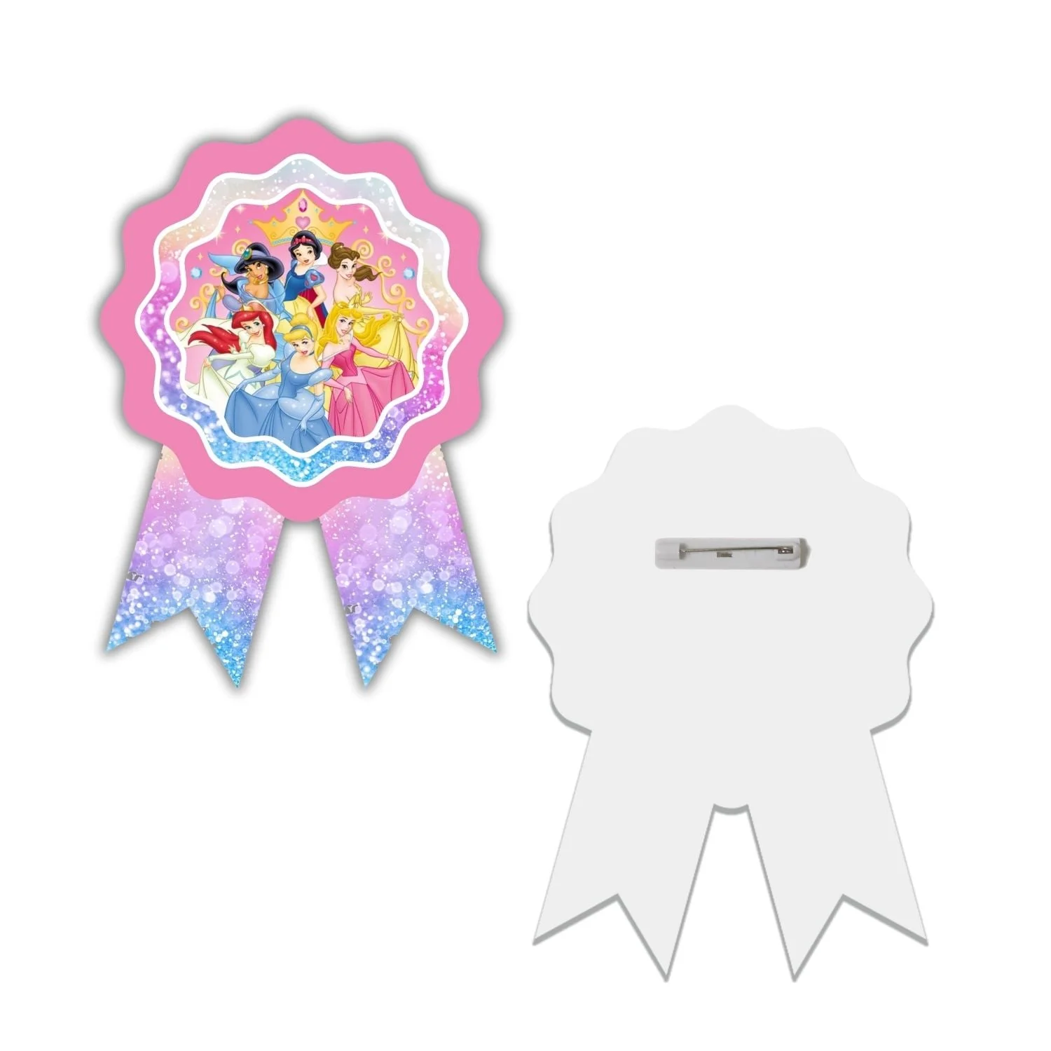 Disney Princess Theme Birthday Badges for Kids – 4x3 Inch 250gsm Cardstock with Pin | PartyDecor Mall (Princess) - Premium Handcrafted 300 GSM Theme Badges by Party Decor Mall India - View 2