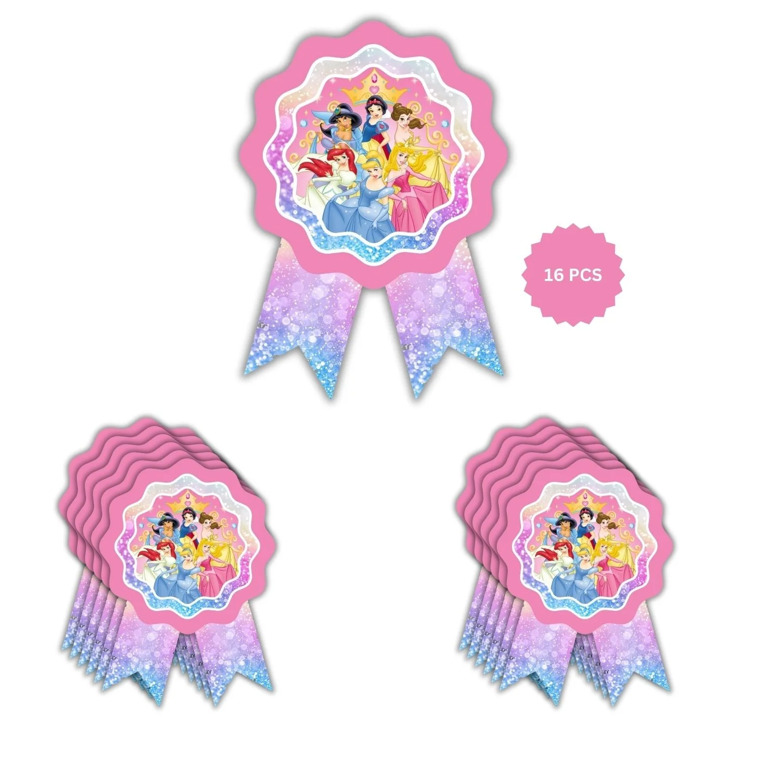 Disney Princess Theme Birthday Badges for Kids – 4x3 Inch 250gsm Cardstock with Pin | PartyDecor Mall (Princess) - Premium Handcrafted 300 GSM Theme Badges by Party Decor Mall India - View 4
