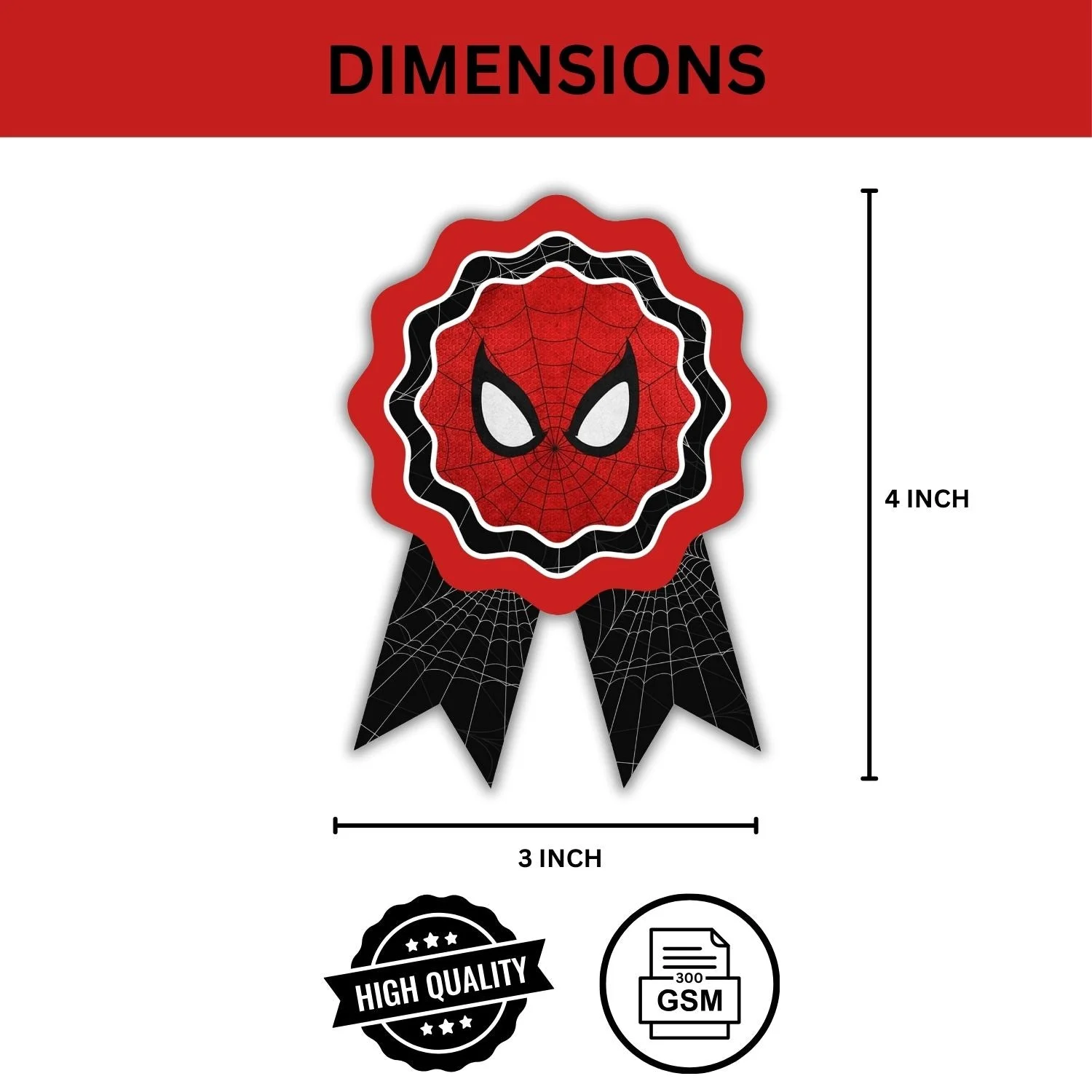Spider Super Hero Theme Birthday Badges for Kids – 4x3 Inch 250gsm Cardstock with Pin | PartyDecor Mall (Spider Super Hero) - Premium Handcrafted 300 GSM Theme Badges by Party Decor Mall India - View 3