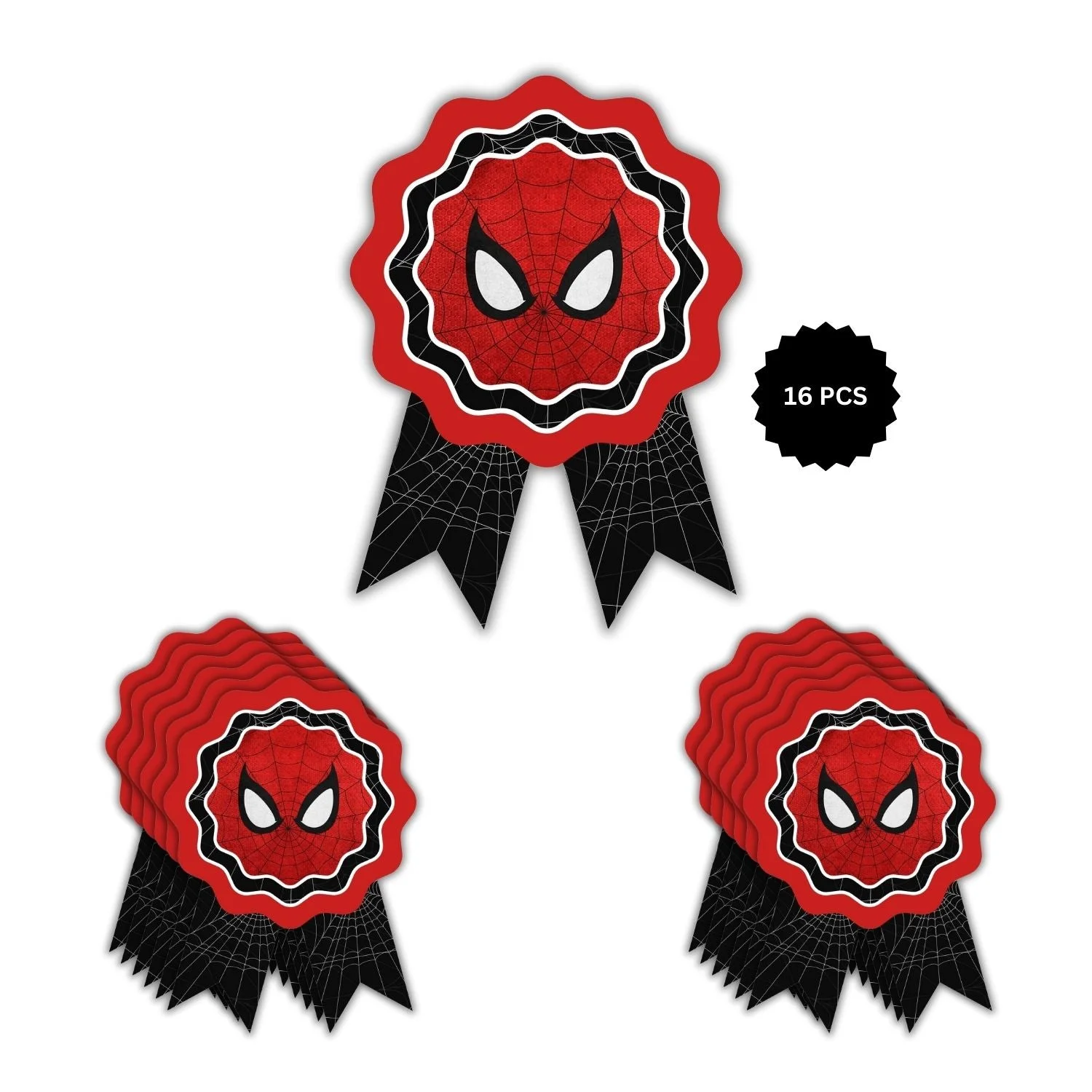 Spider Super Hero Theme Birthday Badges for Kids – 4x3 Inch 250gsm Cardstock with Pin | PartyDecor Mall (Spider Super Hero) - Premium Handcrafted 300 GSM Theme Badges by Party Decor Mall India - View 4