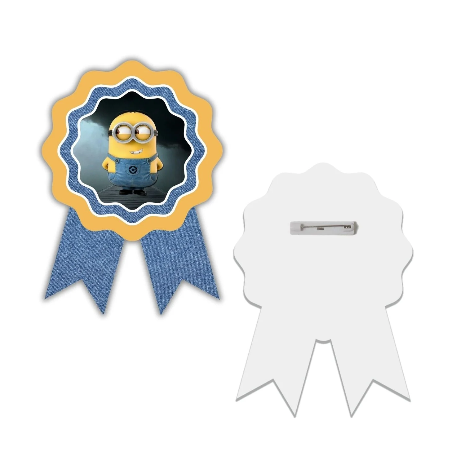 Minion Theme Birthday Badges for Kids – 4x3 Inch 250gsm Cardstock with Pin | PartyDecor Mall (Minion) - Premium Handcrafted 300 GSM Theme Badges by Party Decor Mall India - View 2
