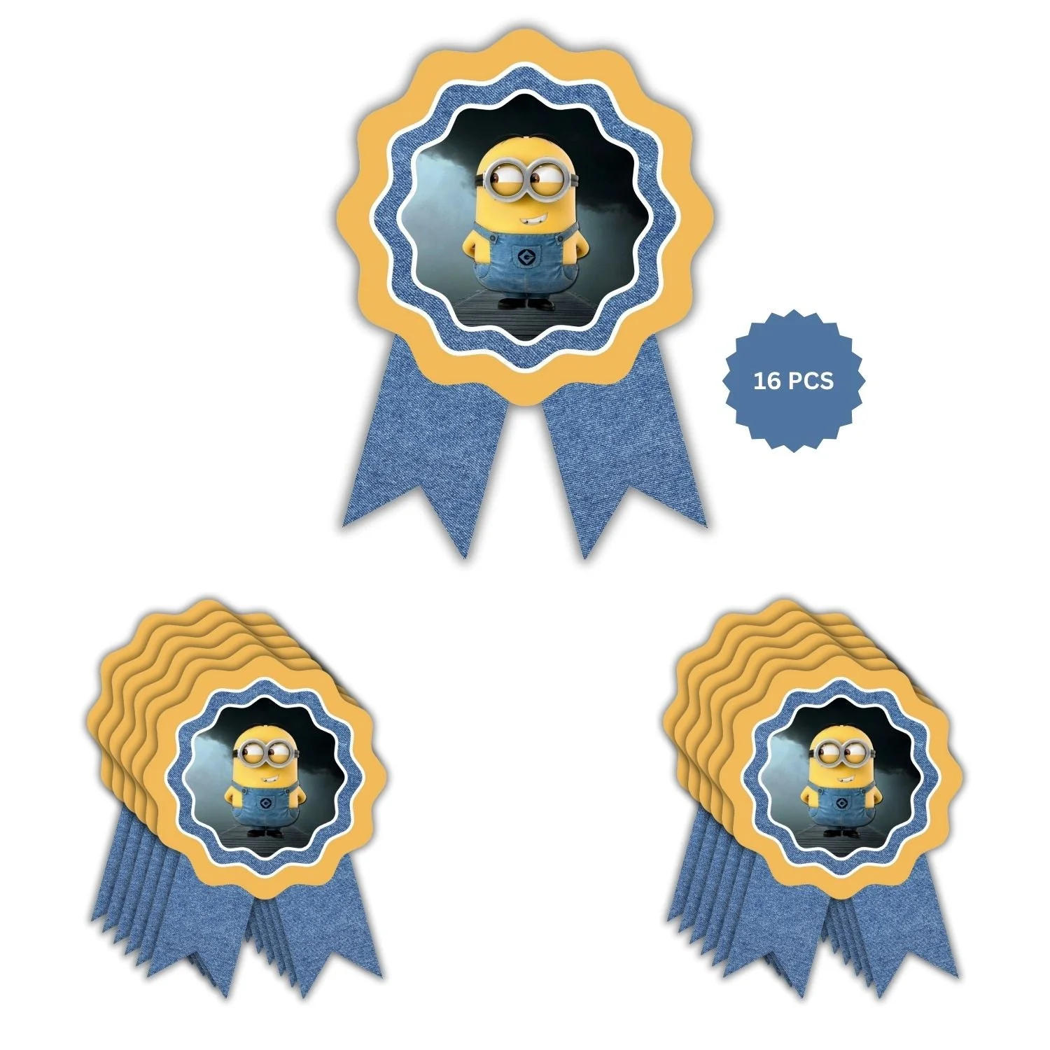 Minion Theme Birthday Badges for Kids – 4x3 Inch 250gsm Cardstock with Pin | PartyDecor Mall (Minion) - Premium Handcrafted 300 GSM Theme Badges by Party Decor Mall India - View 4
