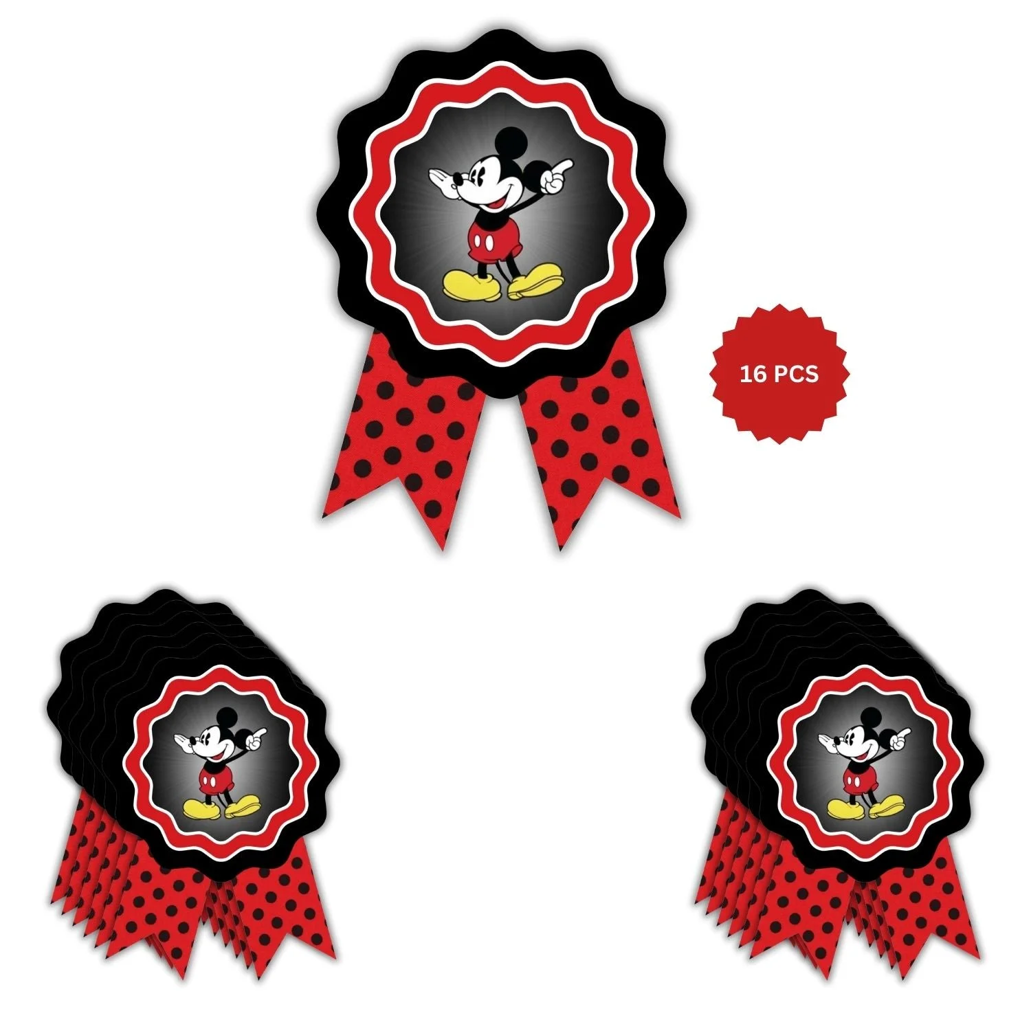 Mickey Mouse Theme Birthday Badges for Kids – 4x3 Inch 250gsm Cardstock with Pin | PartyDecor Mall (Mickey Mouse) - Premium Handcrafted 300 GSM Theme Badges by Party Decor Mall India - View 4