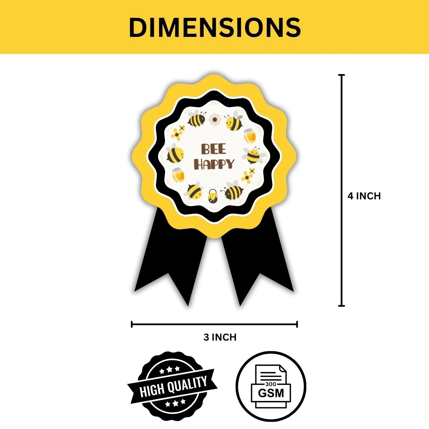 Bumble Bee Theme Birthday Badges for Kids – 4x3 Inch 250gsm Cardstock with Pin | PartyDecor Mall (Bumble Bee) - Premium Handcrafted 300 GSM Theme Badges by Party Decor Mall India - View 3