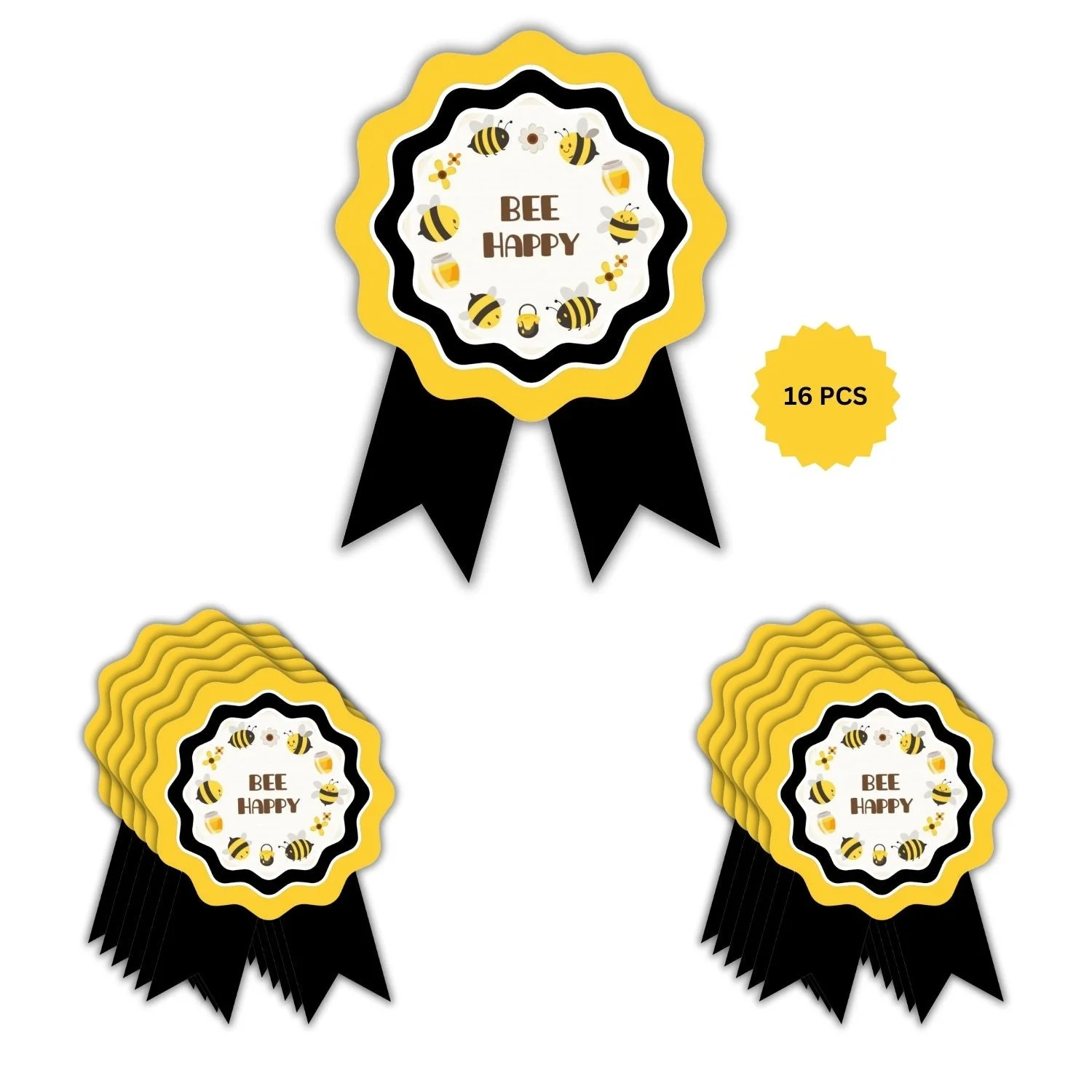 Bumble Bee Theme Birthday Badges for Kids – 4x3 Inch 250gsm Cardstock with Pin | PartyDecor Mall (Bumble Bee) - Premium Handcrafted 300 GSM Theme Badges by Party Decor Mall India - View 4