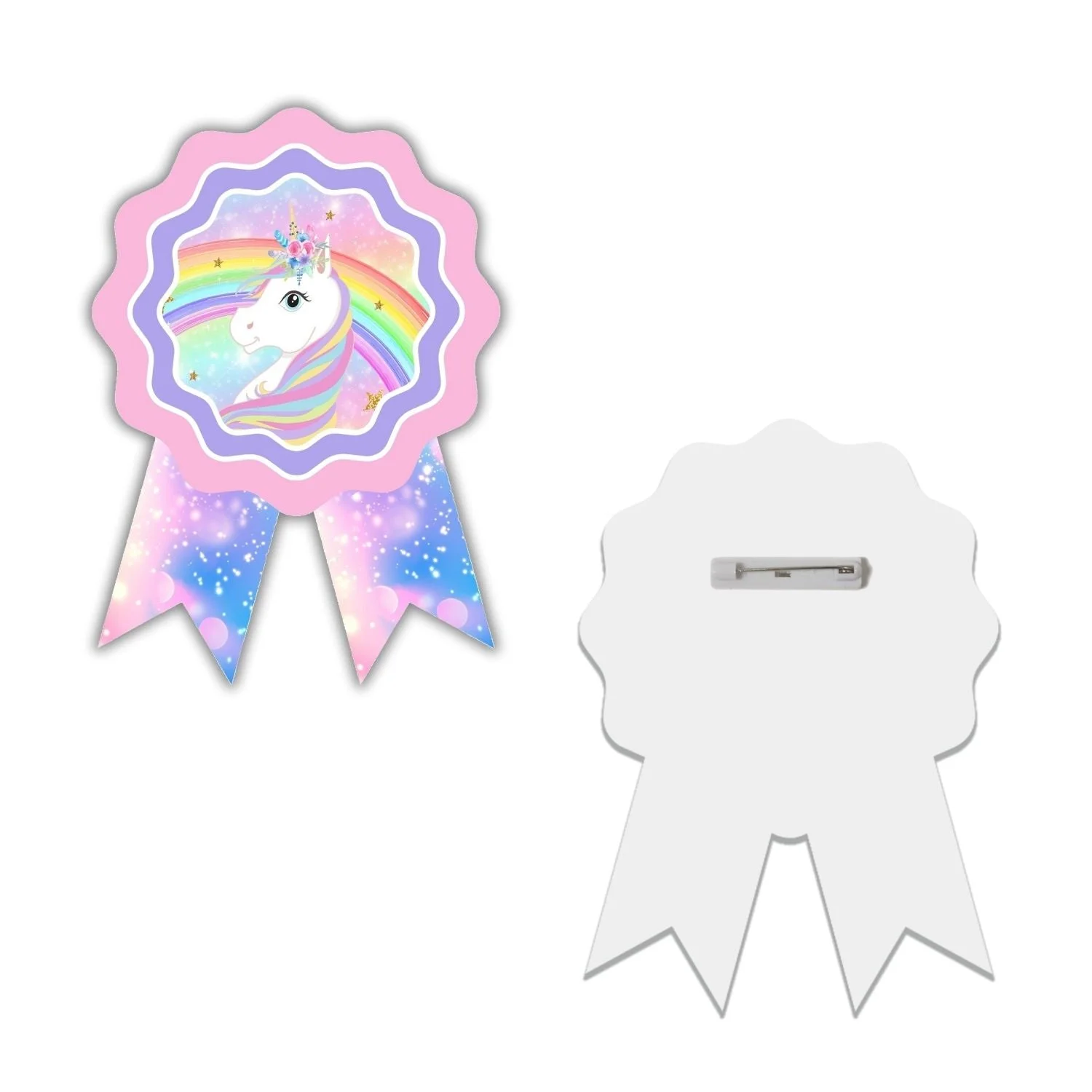 Unicorn Theme Birthday Badges for Kids – 4x3 Inch 250gsm Cardstock with Pin | PartyDecor Mall (Unicorn) - Premium Handcrafted 300 GSM Theme Badges by Party Decor Mall India - View 2