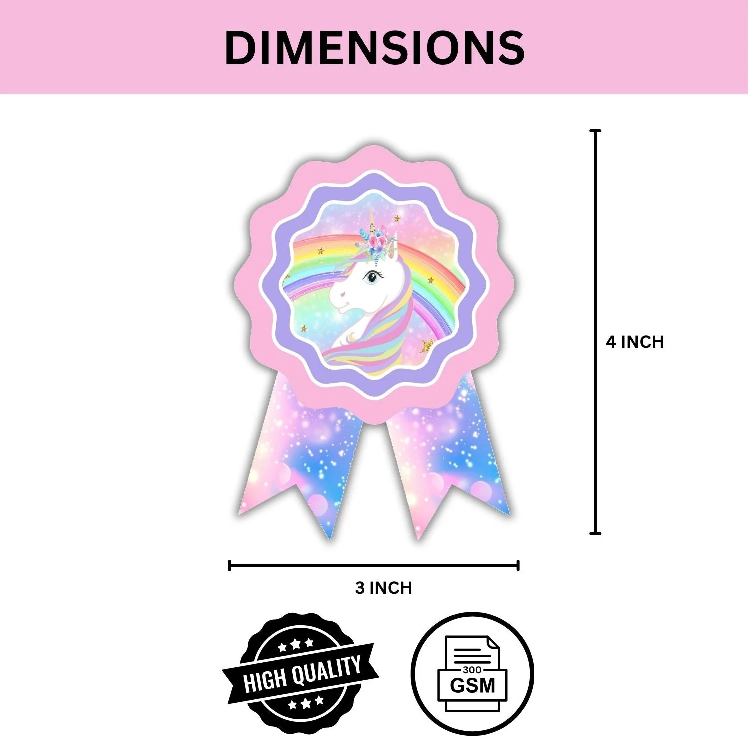 Unicorn Theme Birthday Badges for Kids – 4x3 Inch 250gsm Cardstock with Pin | PartyDecor Mall (Unicorn) - Premium Handcrafted 300 GSM Theme Badges by Party Decor Mall India - View 3