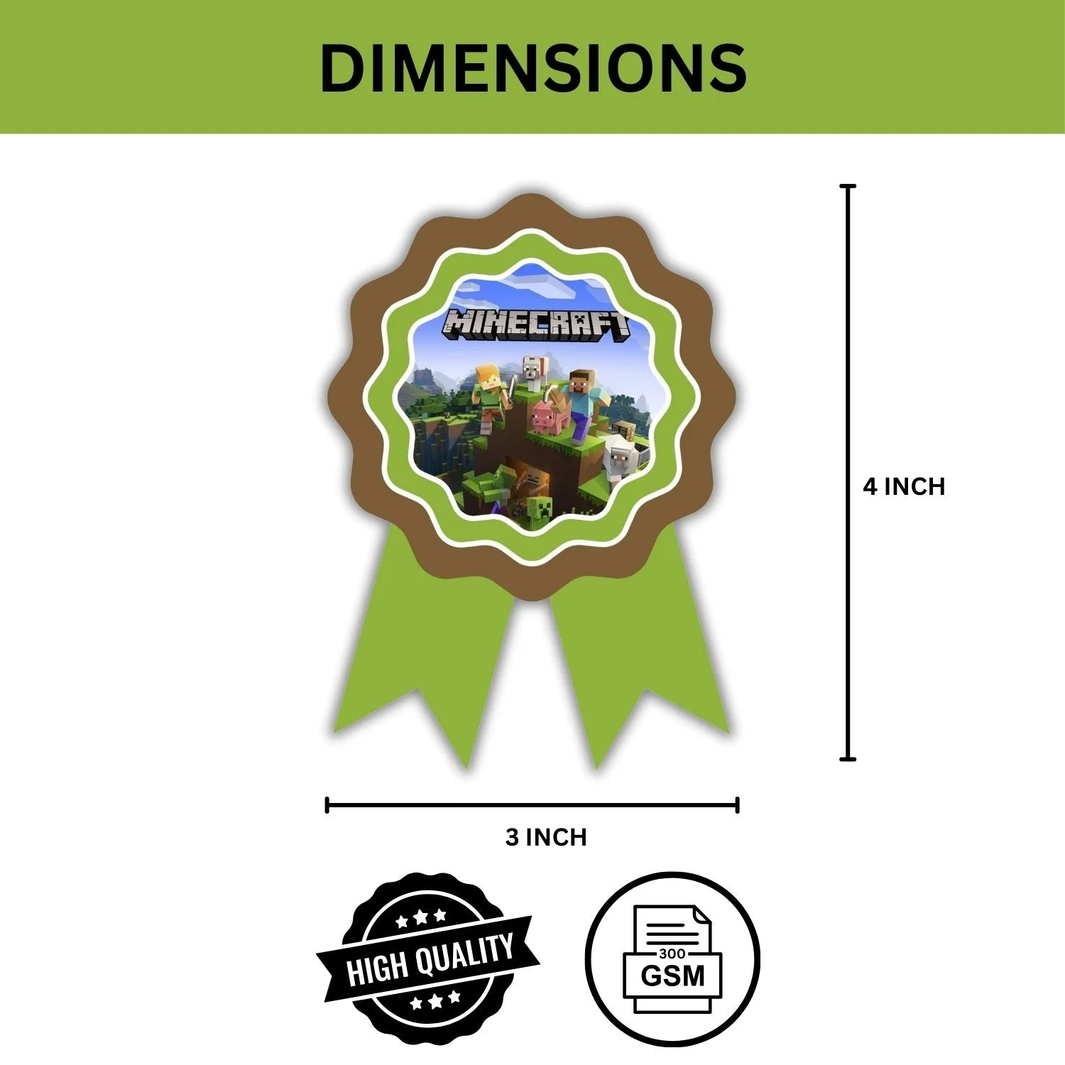 Minecraft Theme Birthday Badges for Kids – 4x3 Inch 250gsm Cardstock with Pin | PartyDecor Mall (Minecraft) - Premium Handcrafted 300 GSM Theme Badges by Party Decor Mall India - View 3