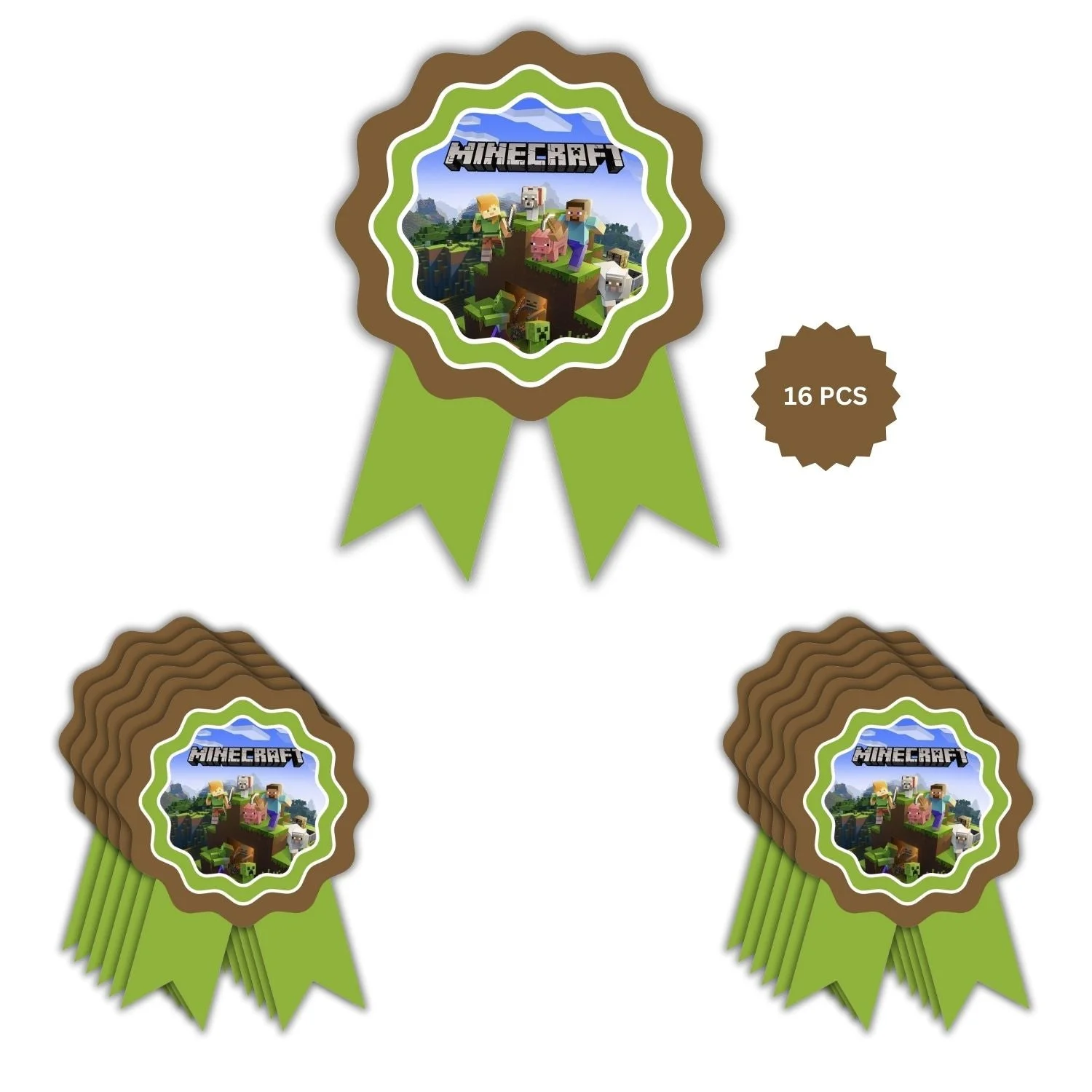 Minecraft Theme Birthday Badges for Kids – 4x3 Inch 250gsm Cardstock with Pin | PartyDecor Mall (Minecraft) - Premium Handcrafted 300 GSM Theme Badges by Party Decor Mall India - View 4