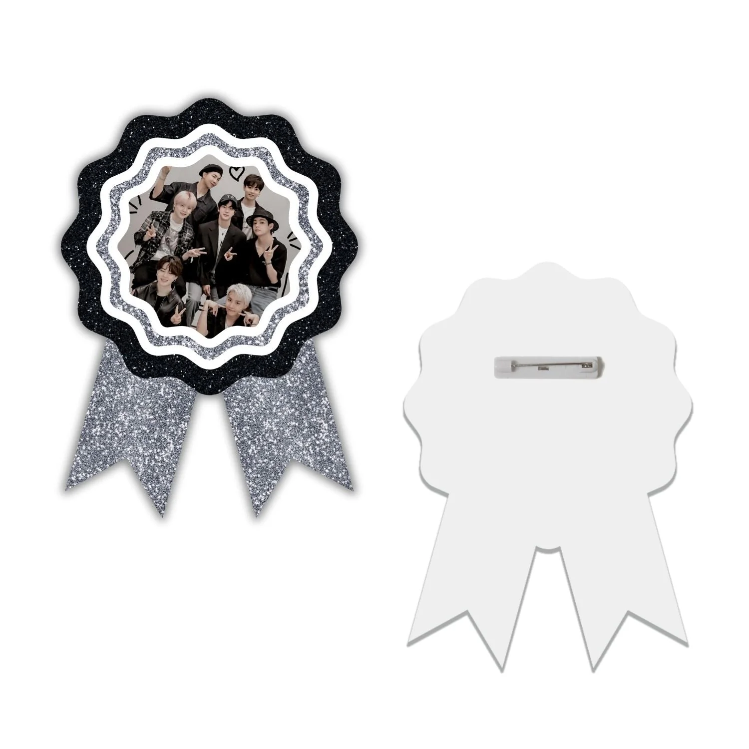 BTS Theme Birthday Badges for Kids – 4x3 Inch 250gsm Cardstock with Pin | PartyDecor Mall (BTS) - Premium Handcrafted 300 GSM Theme Badges by Party Decor Mall India - View 2