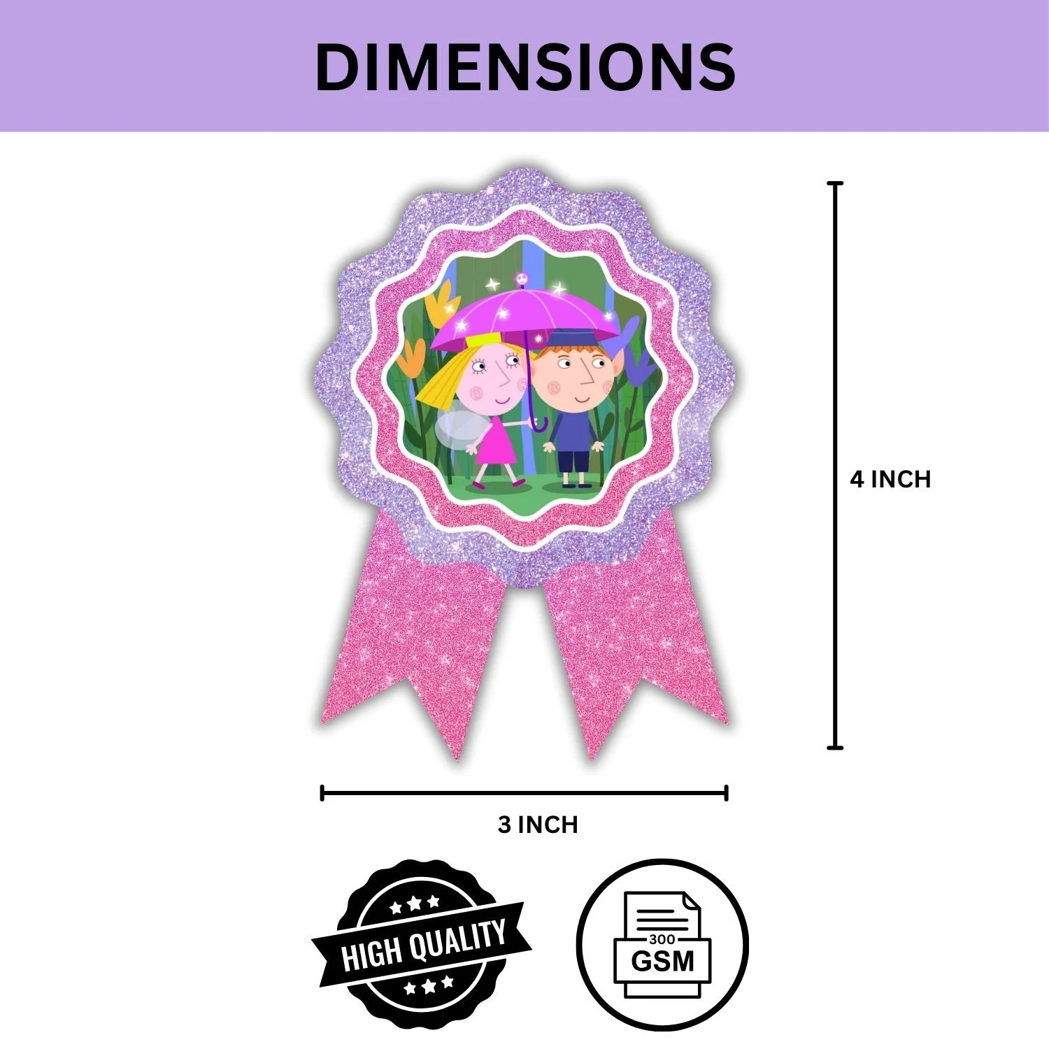 Ben N Holly Theme Birthday Badges for Kids – 4x3 Inch 250gsm Cardstock with Pin | PartyDecor Mall (Ben N Holly) - Premium Handcrafted 300 GSM Theme Badges by Party Decor Mall India - View 3