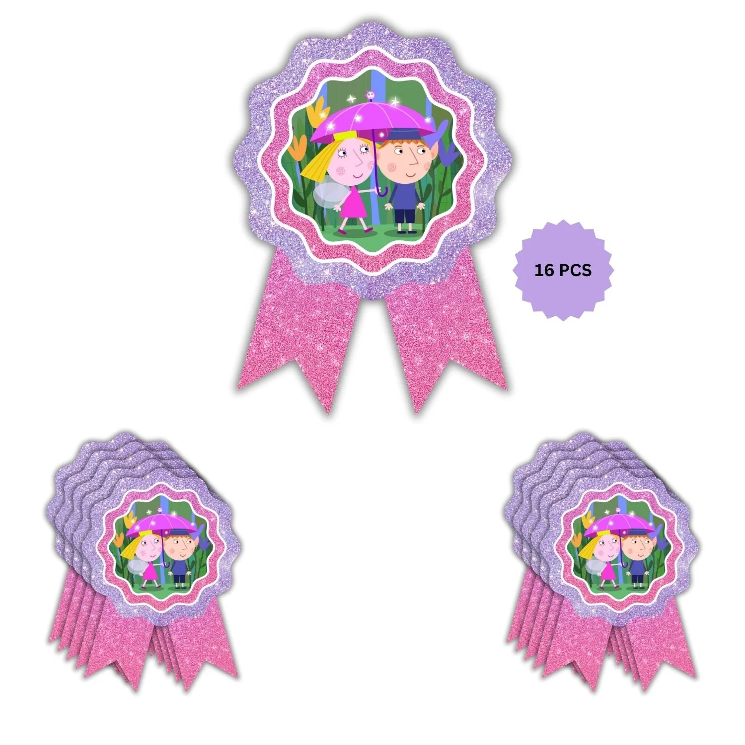 Ben N Holly Theme Birthday Badges for Kids – 4x3 Inch 250gsm Cardstock with Pin | PartyDecor Mall (Ben N Holly) - Premium Handcrafted 300 GSM Theme Badges by Party Decor Mall India - View 4