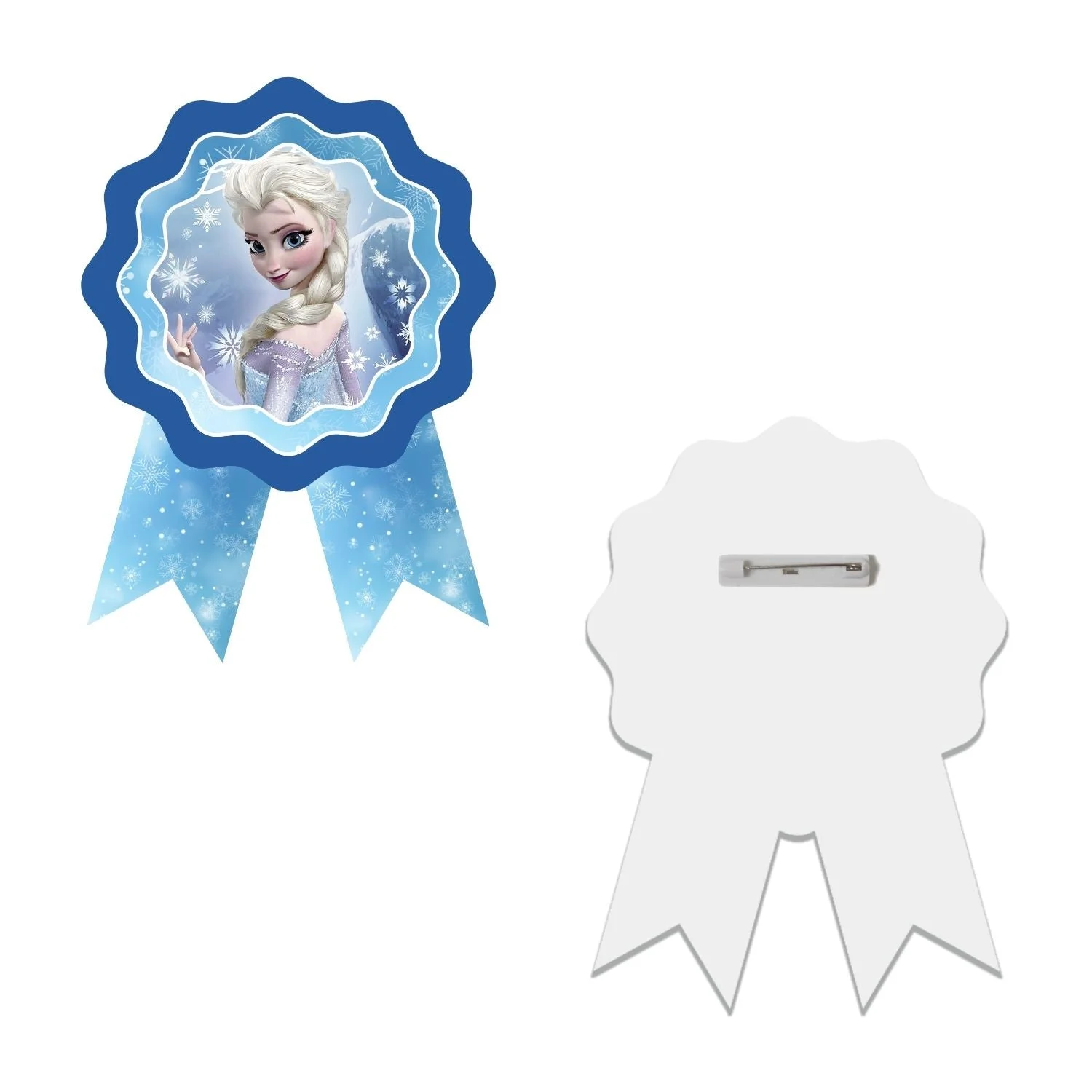 Frozen Theme Birthday Badges for Kids – 4x3 Inch 250gsm Cardstock with Pin | PartyDecor Mall (Frozen) - Premium Handcrafted 300 GSM Theme Badges by Party Decor Mall India - View 2