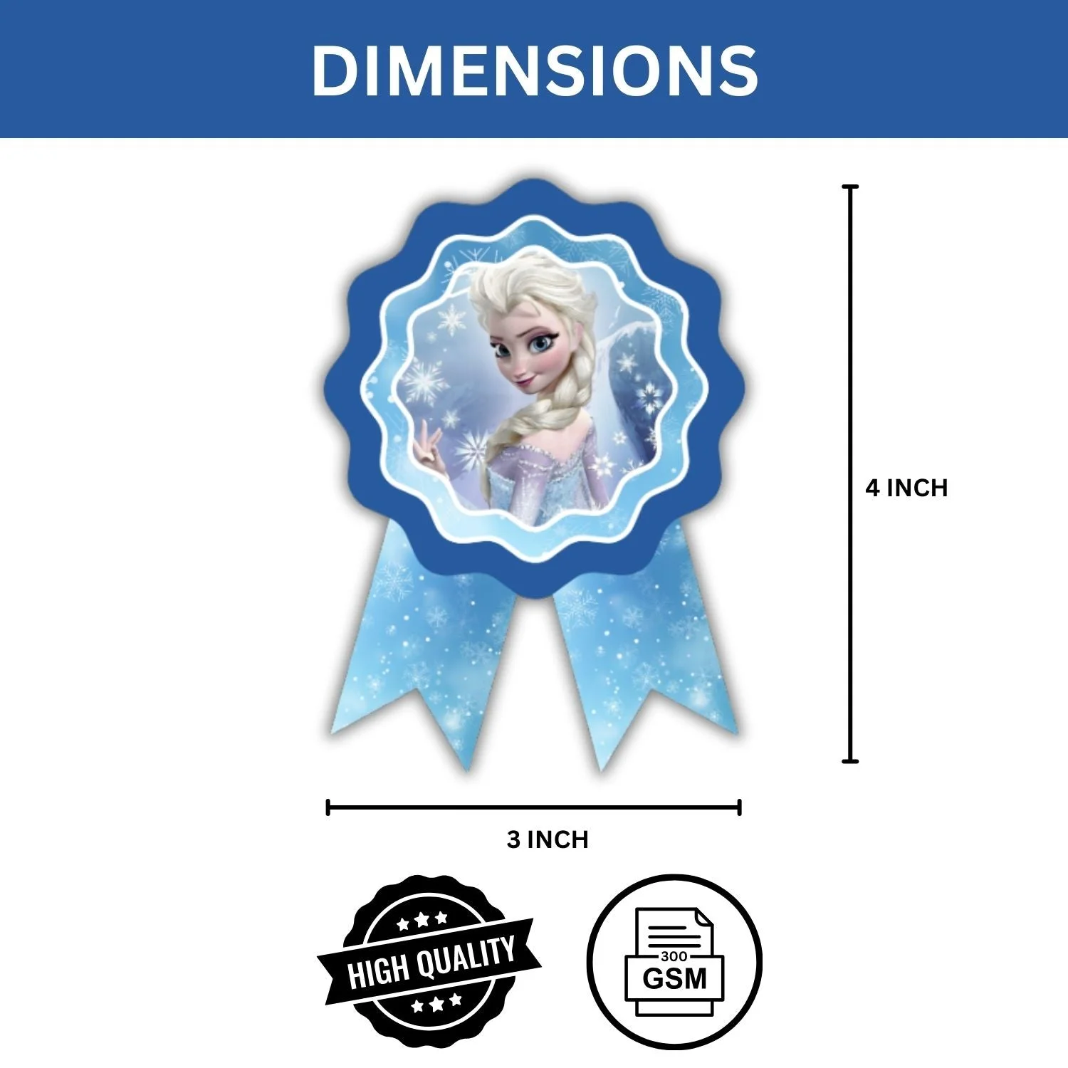 Frozen Theme Birthday Badges for Kids – 4x3 Inch 250gsm Cardstock with Pin | PartyDecor Mall (Frozen) - Premium Handcrafted 300 GSM Theme Badges by Party Decor Mall India - View 3