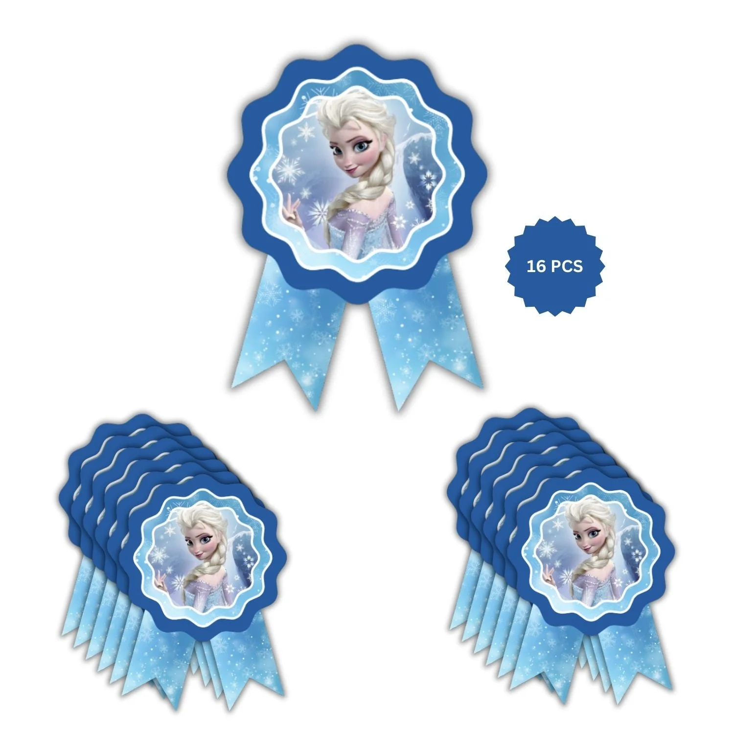 Frozen Theme Birthday Badges for Kids – 4x3 Inch 250gsm Cardstock with Pin | PartyDecor Mall (Frozen) - Premium Handcrafted 300 GSM Theme Badges by Party Decor Mall India - View 4