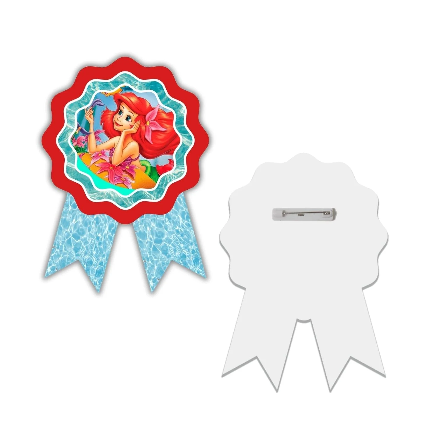 Mermaid Theme Birthday Badges for Kids – 4x3 Inch 250gsm Cardstock with Pin | PartyDecor Mall (Mermaid) - Premium Handcrafted 300 GSM Theme Badges by Party Decor Mall India - View 2
