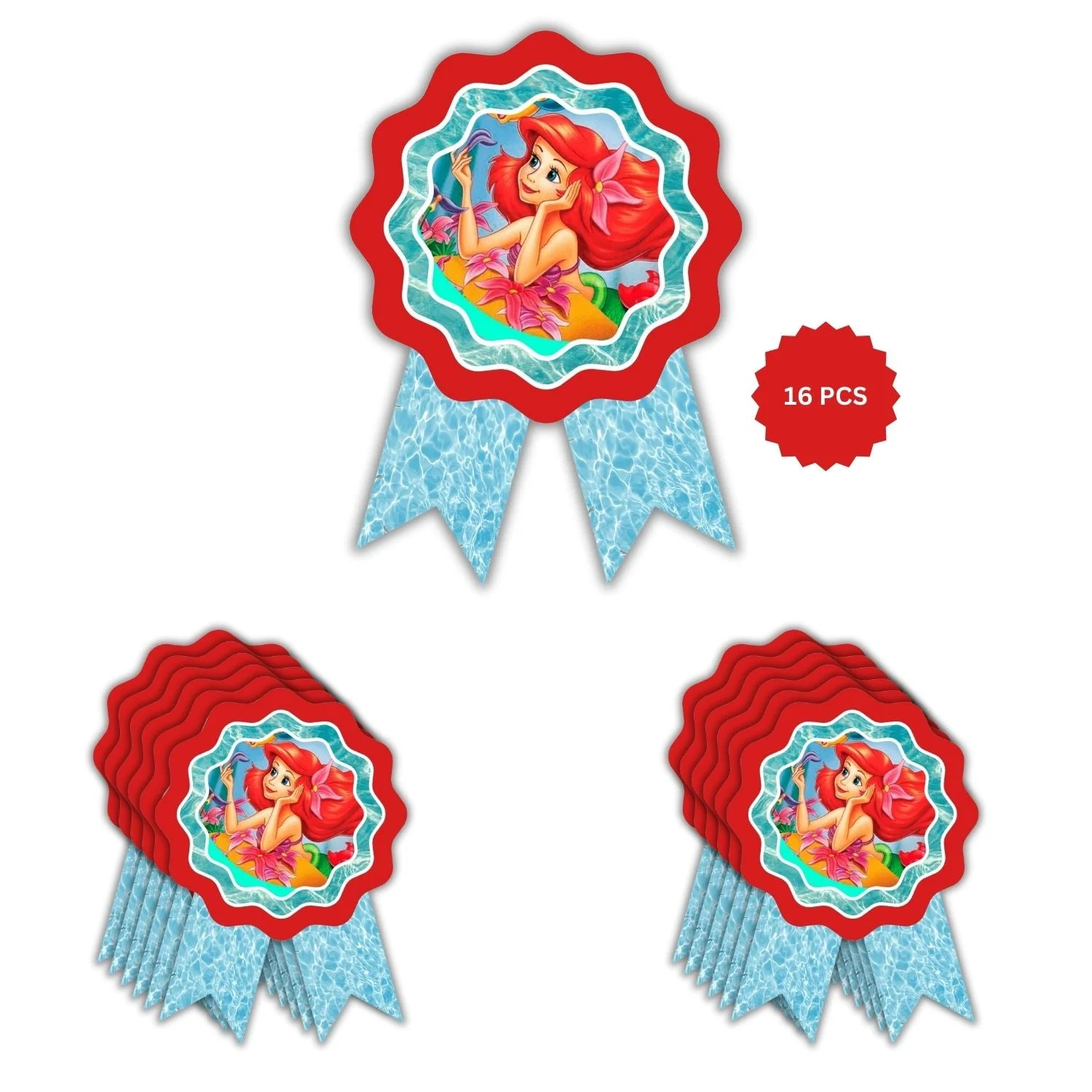 Mermaid Theme Birthday Badges for Kids – 4x3 Inch 250gsm Cardstock with Pin | PartyDecor Mall (Mermaid) - Premium Handcrafted 300 GSM Theme Badges by Party Decor Mall India - View 4