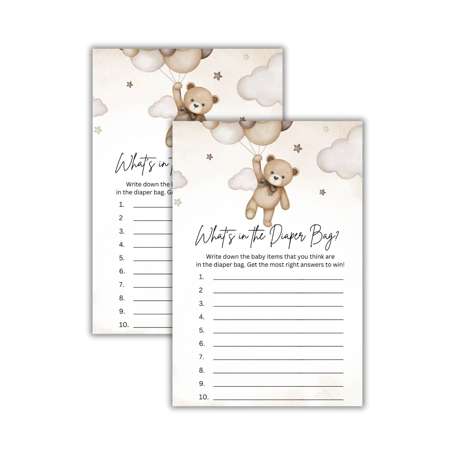 What's In The Diaper Bag? Baby Shower Games Card Pack - 18 High-Quality 300 gsm Cards for Fun & Exciting Celebration