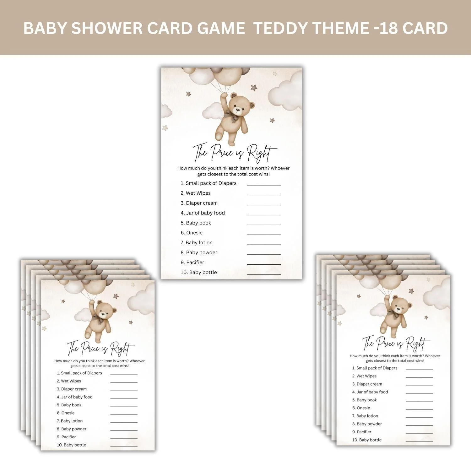 The Price Is Right Baby Shower Games Card Pack - 18 High-Quality 300gsm Cards for Fun & Exciting Celebration - Premium Handcrafted 300 GSM Card Games by Party Decor Mall India - View 3