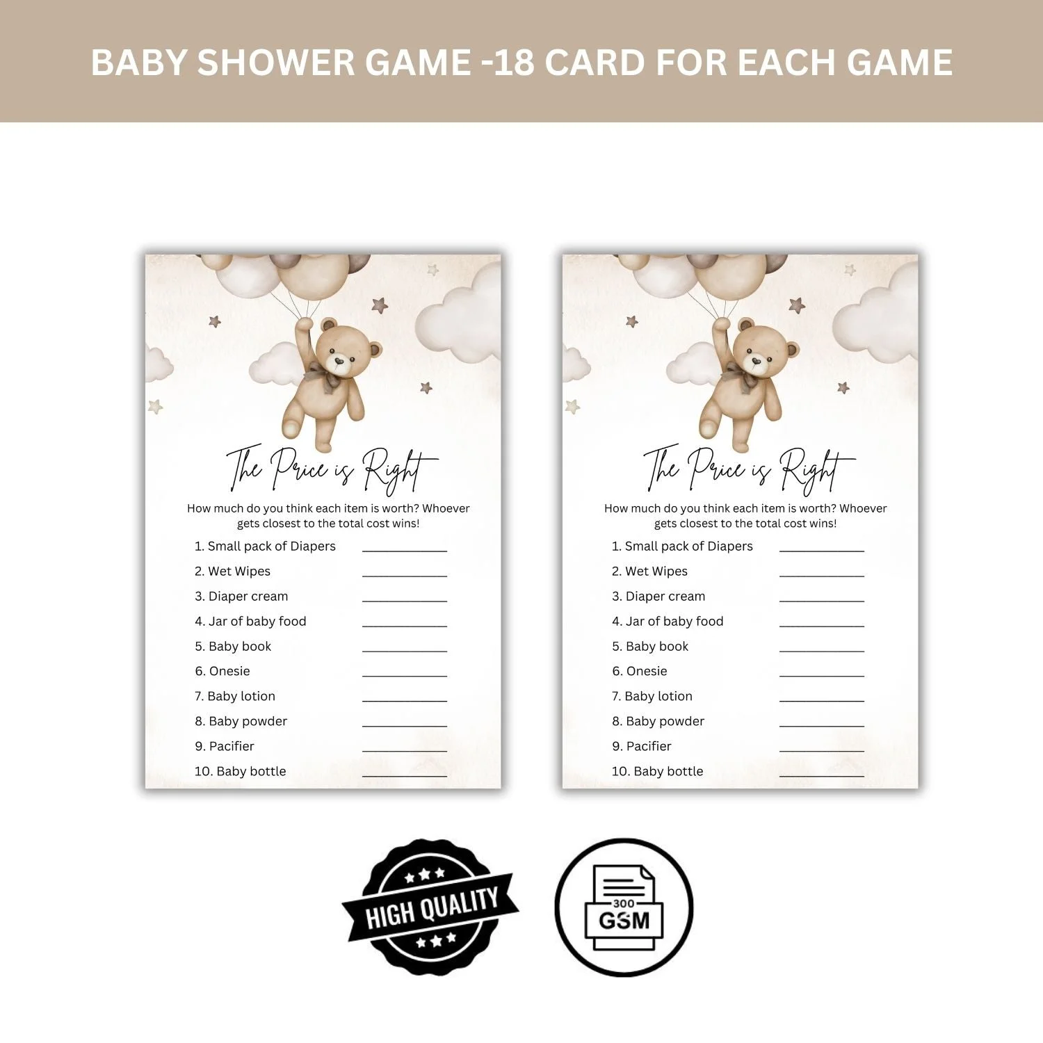 The Price Is Right Baby Shower Games Card Pack - 18 High-Quality 300gsm Cards for Fun & Exciting Celebration - Premium Handcrafted 300 GSM Card Games by Party Decor Mall India - View 4