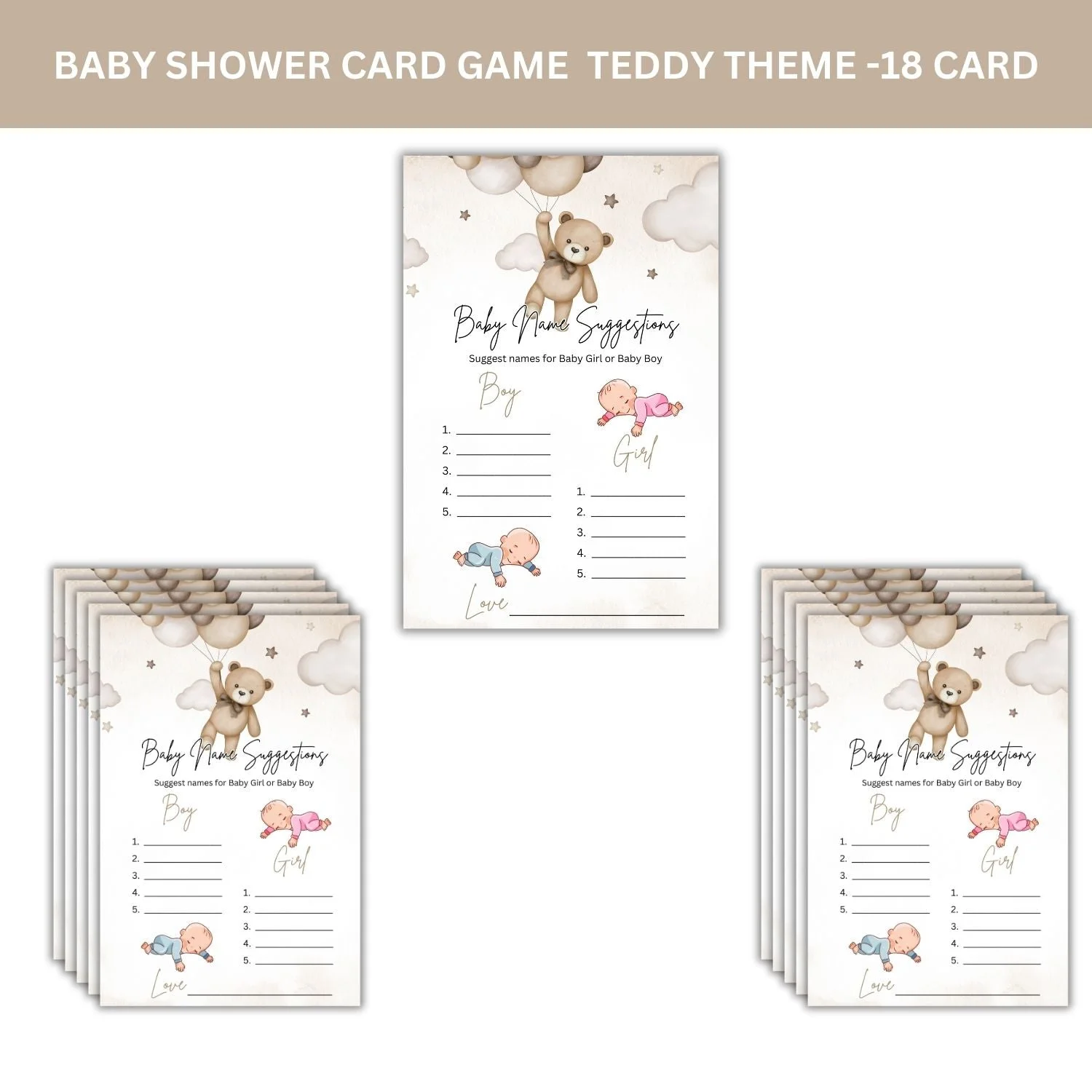 Baby Name Suggestions Baby Shower Games Card Pack - 18 High-Quality 300gsm Cards for Fun & Exciting Celebration - Premium Handcrafted 300 GSM Card Games by Party Decor Mall India - View 3