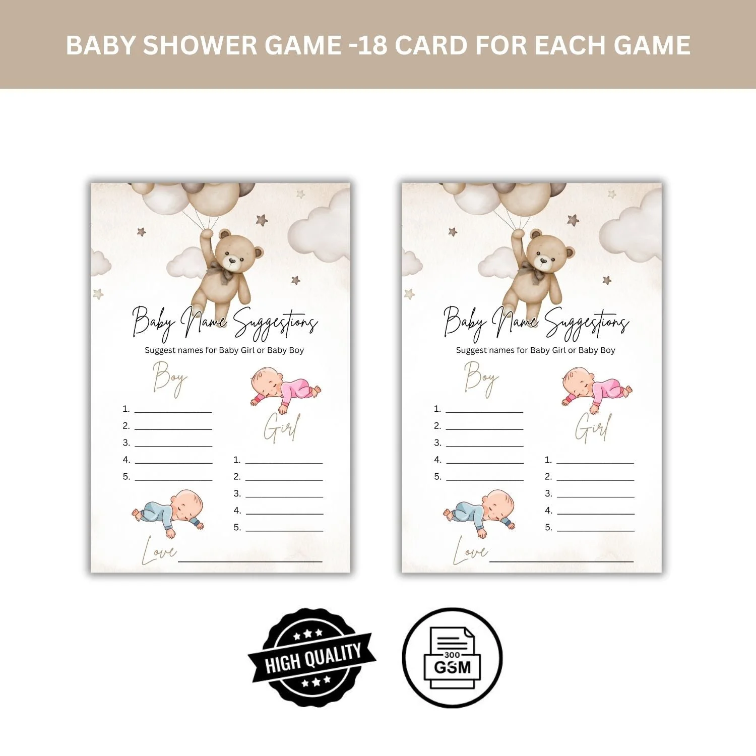 Baby Name Suggestions Baby Shower Games Card Pack - 18 High-Quality 300gsm Cards for Fun & Exciting Celebration - Premium Handcrafted 300 GSM Card Games by Party Decor Mall India - View 4
