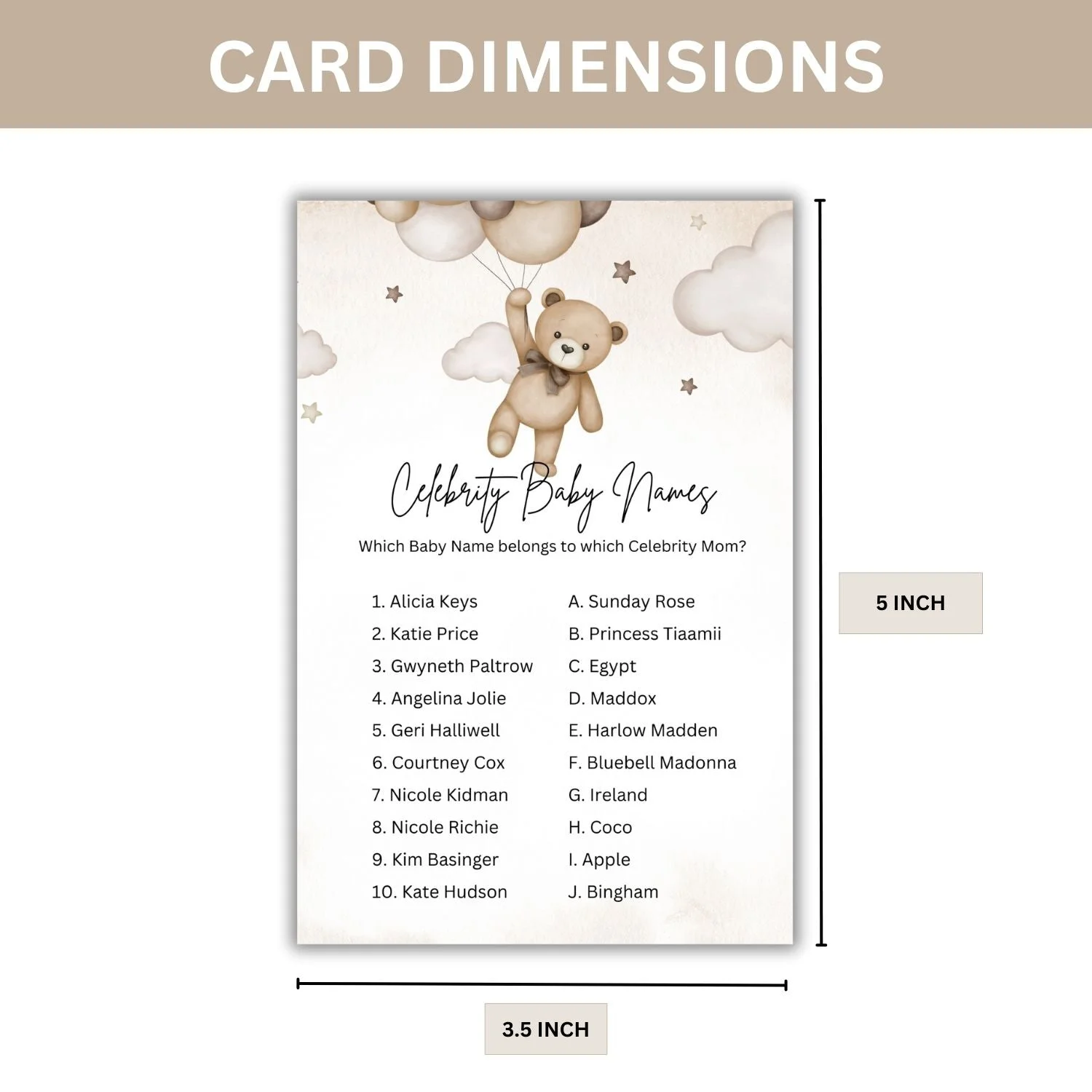 Celebrity Baby Names Baby Shower Games Card Pack - 18 High-Quality 300gsm Cards for Fun & Exciting Celebration - Premium Handcrafted 300 GSM Card Games by Party Decor Mall India - View 2