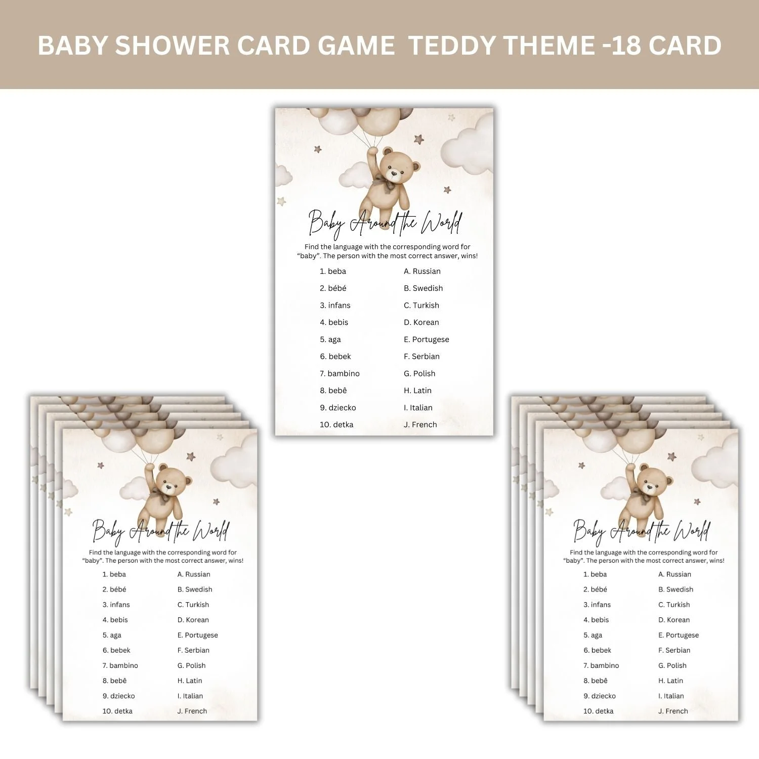 Baby Around The World Baby Shower Games Card Pack - 18 High-Quality 300gsm Cards for Fun & Exciting Celebration - Premium Handcrafted 300 GSM Card Games by Party Decor Mall India - View 3