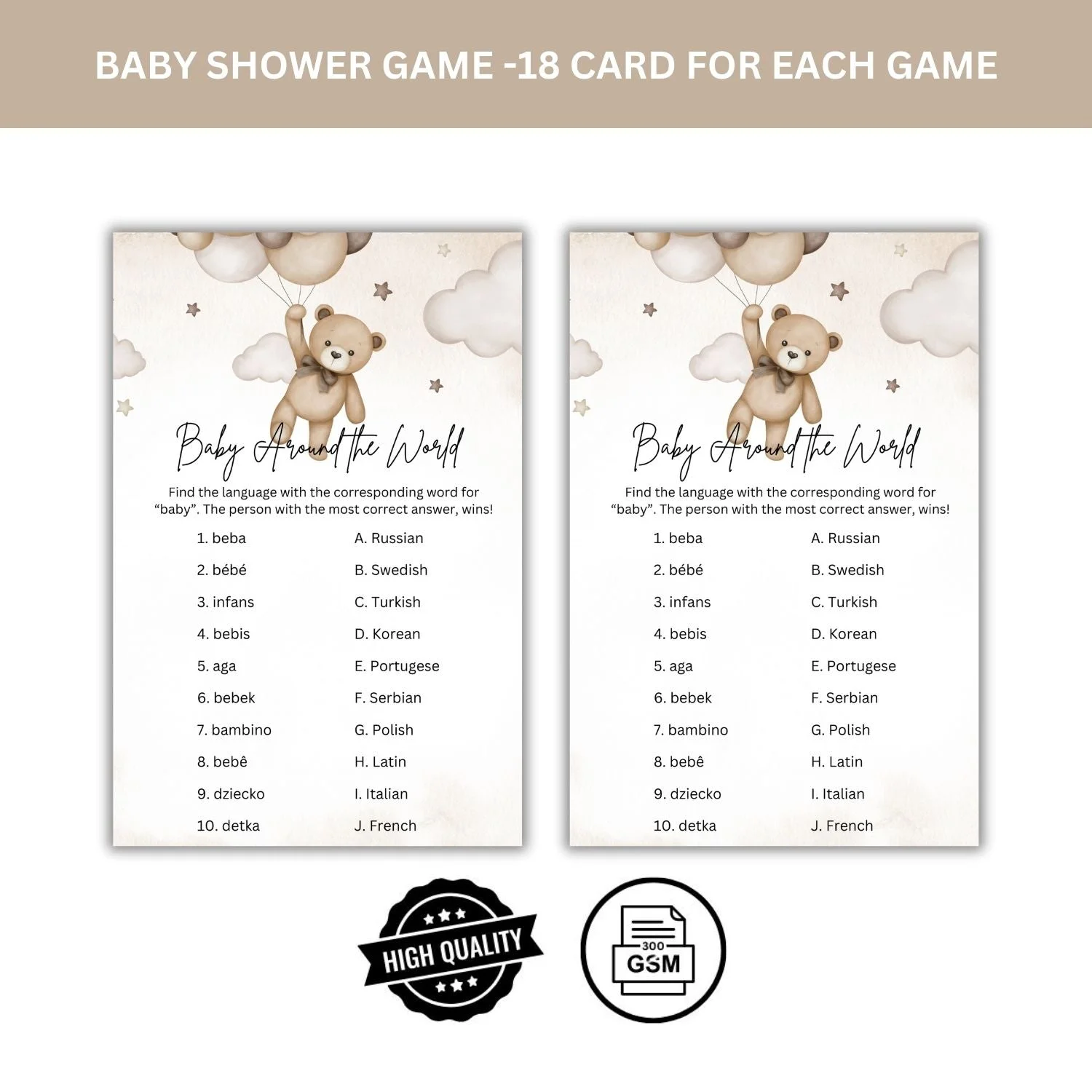Baby Around The World Baby Shower Games Card Pack - 18 High-Quality 300gsm Cards for Fun & Exciting Celebration - Premium Handcrafted 300 GSM Card Games by Party Decor Mall India - View 4