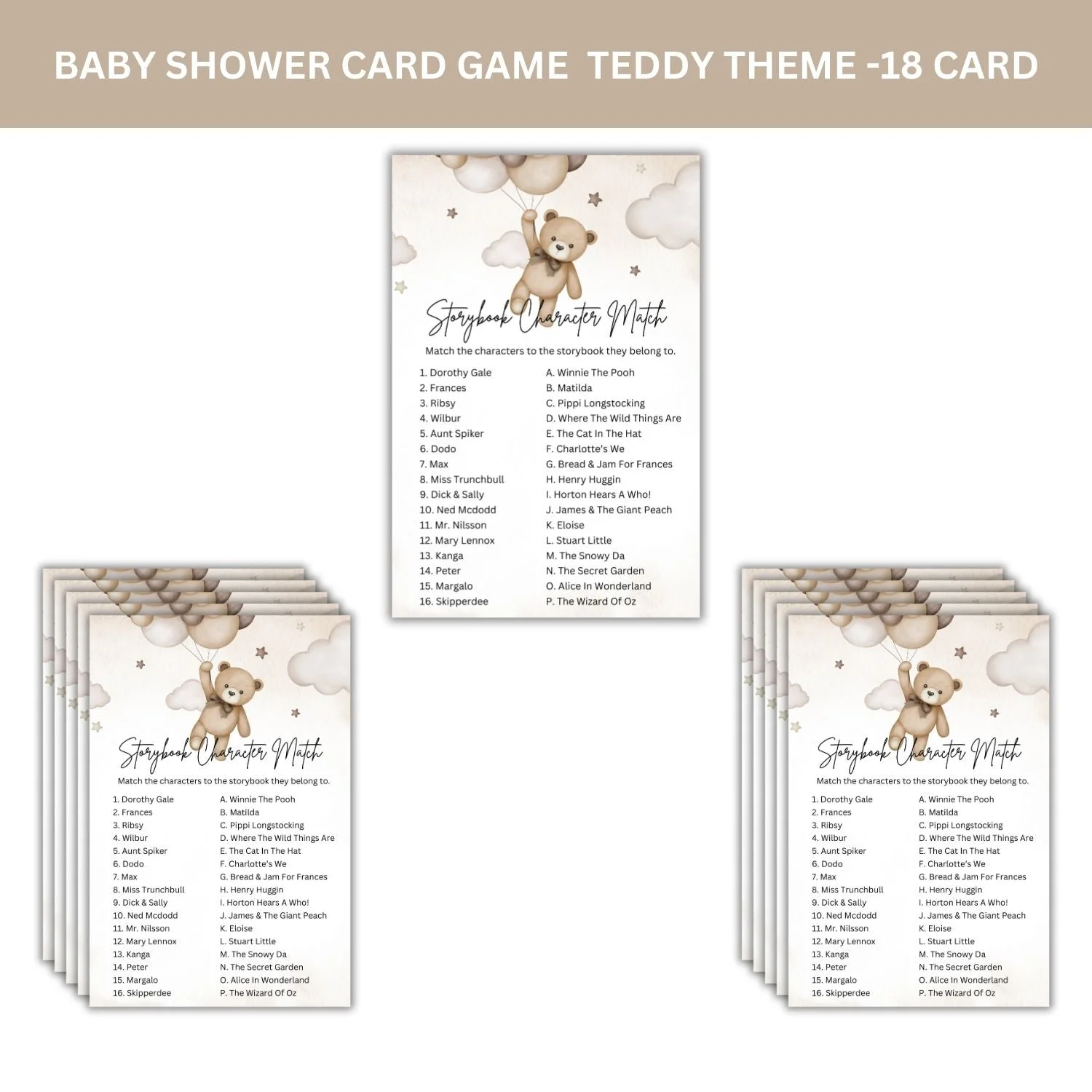 Storybook Character Match Baby Shower Games Card Pack - 18 High-Quality 300gsm Cards for Fun & Exciting Celebration - Premium Handcrafted 300 GSM Card Games by Party Decor Mall India - View 3