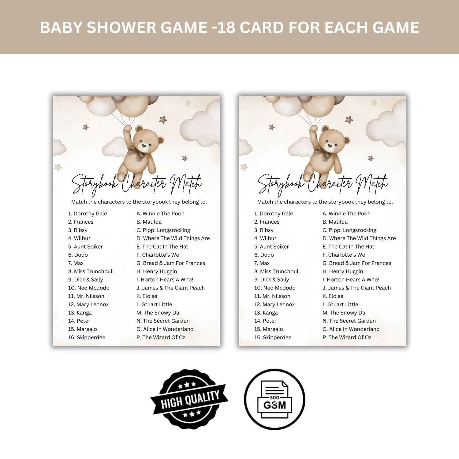 Storybook Character Match Baby Shower Games Card Pack - 18 High-Quality 300gsm Cards for Fun & Exciting Celebration - Premium Handcrafted 300 GSM Card Games by Party Decor Mall India - View 4